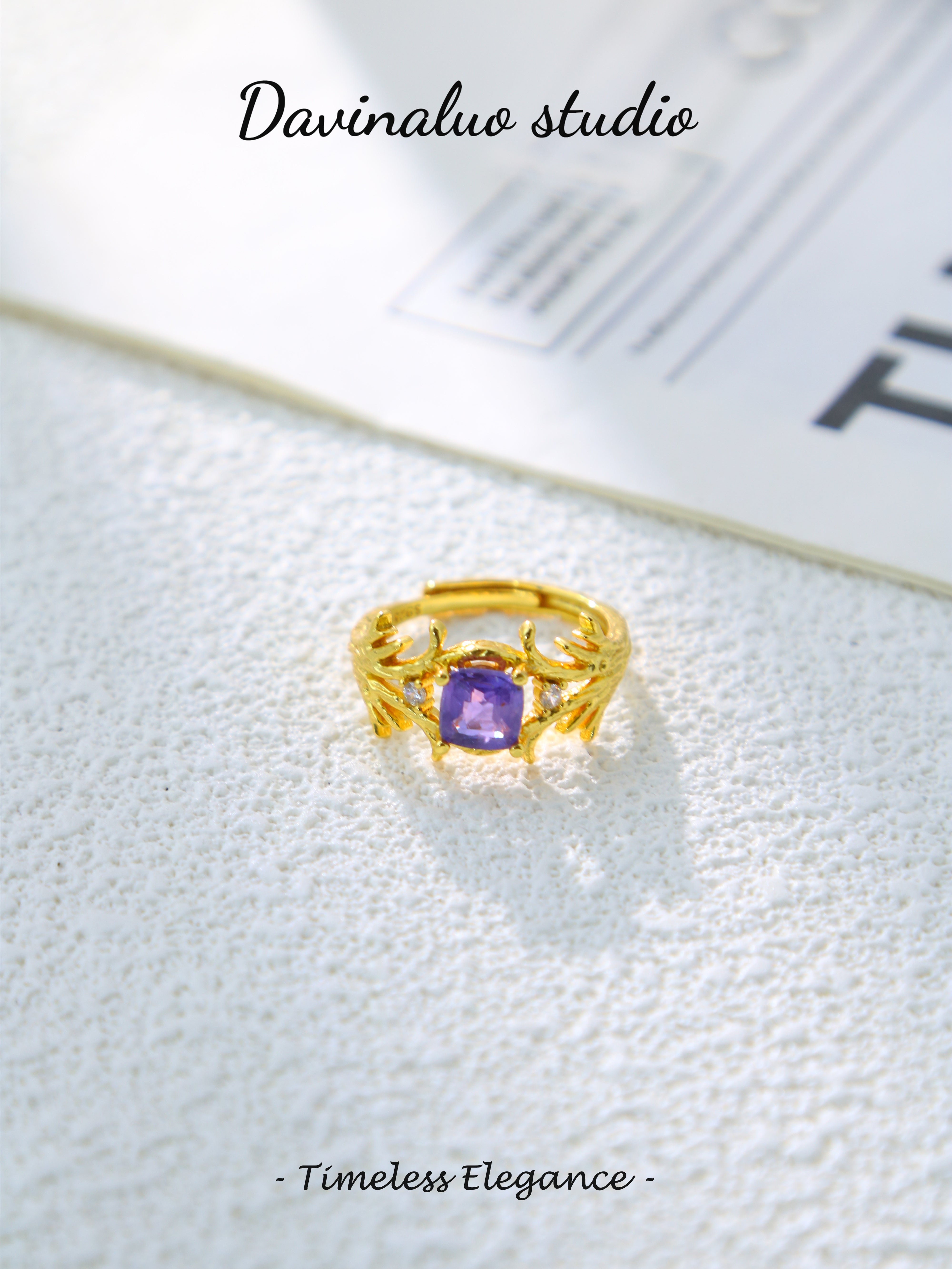 S925 Rose Gold Simple Square Cut Sapphire Ring
