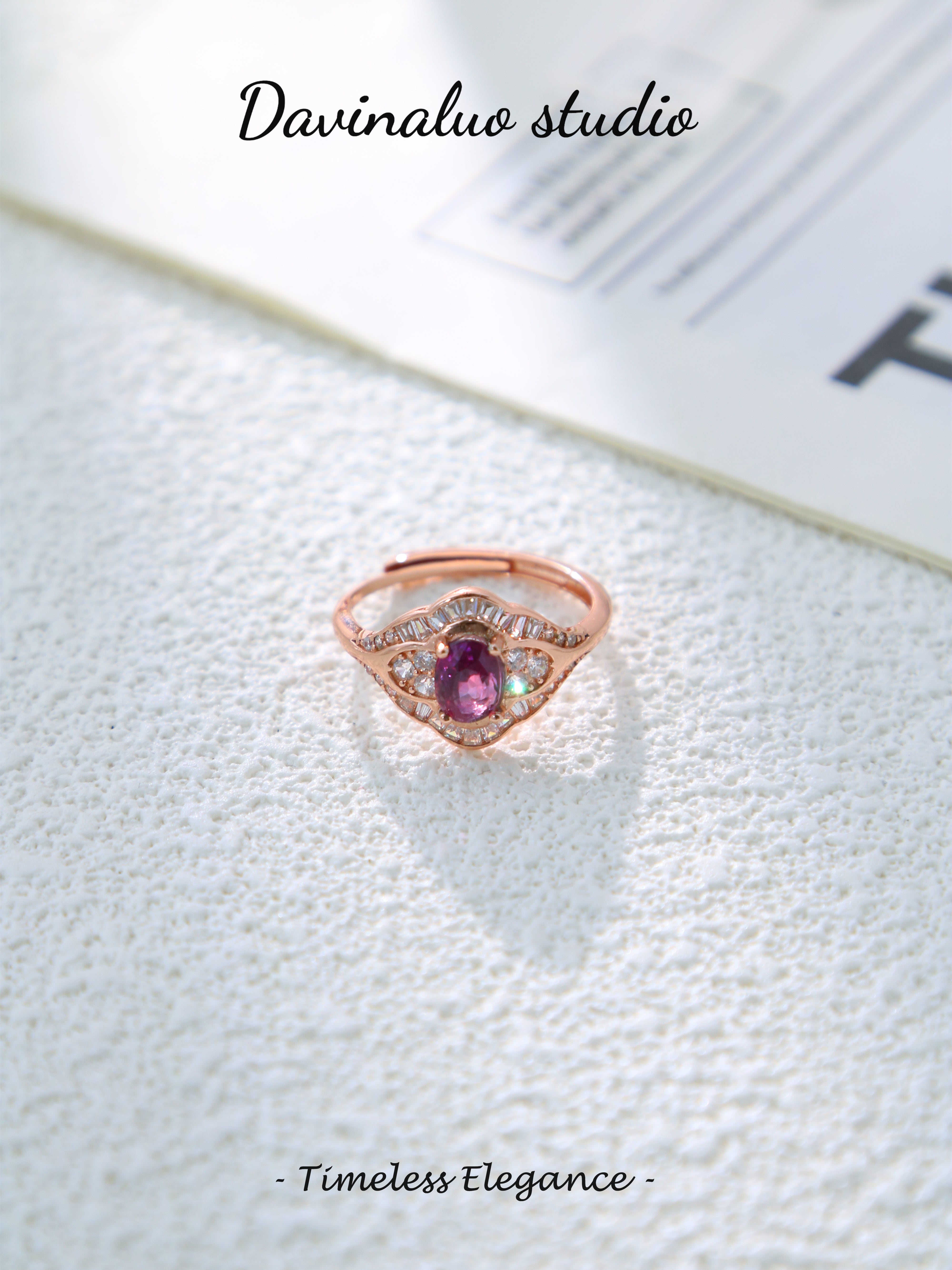 S925 Rose Gold Simple Oval Cut Sapphire Ring