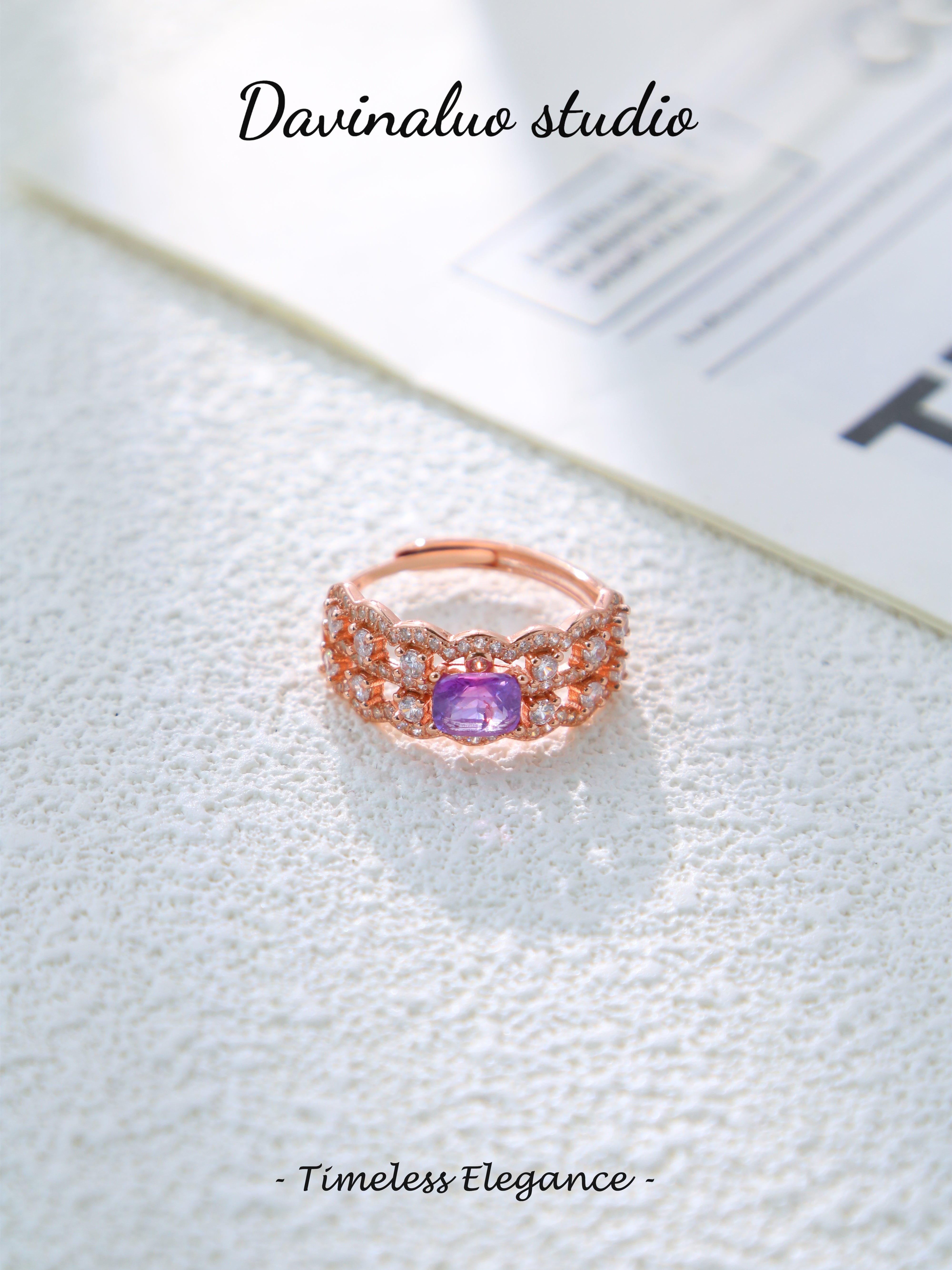 S925 Rose Gold Simple Baguette Cut Sapphire Ring
