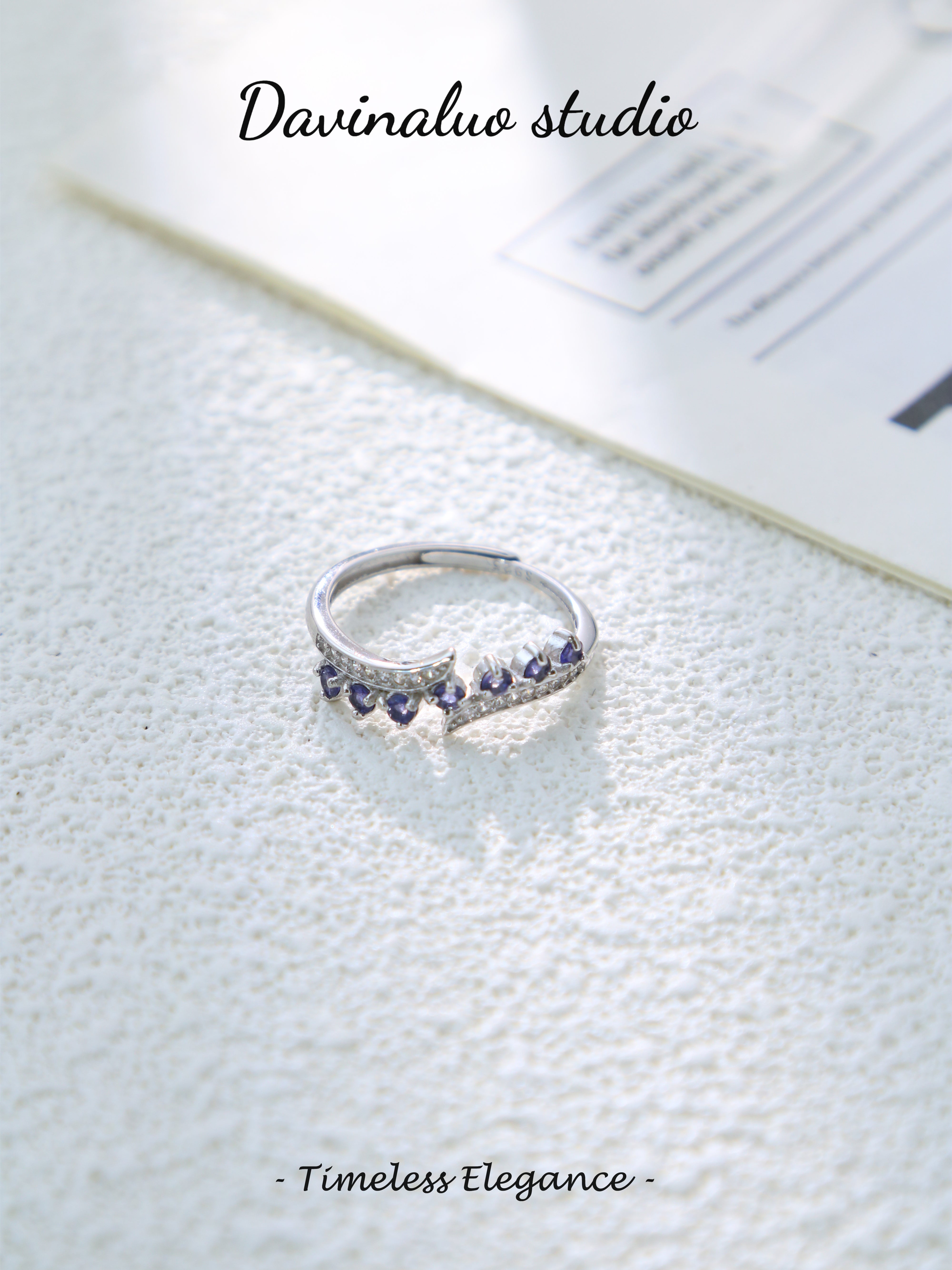 S925 Silver Simple Round Cut Iolite Ring