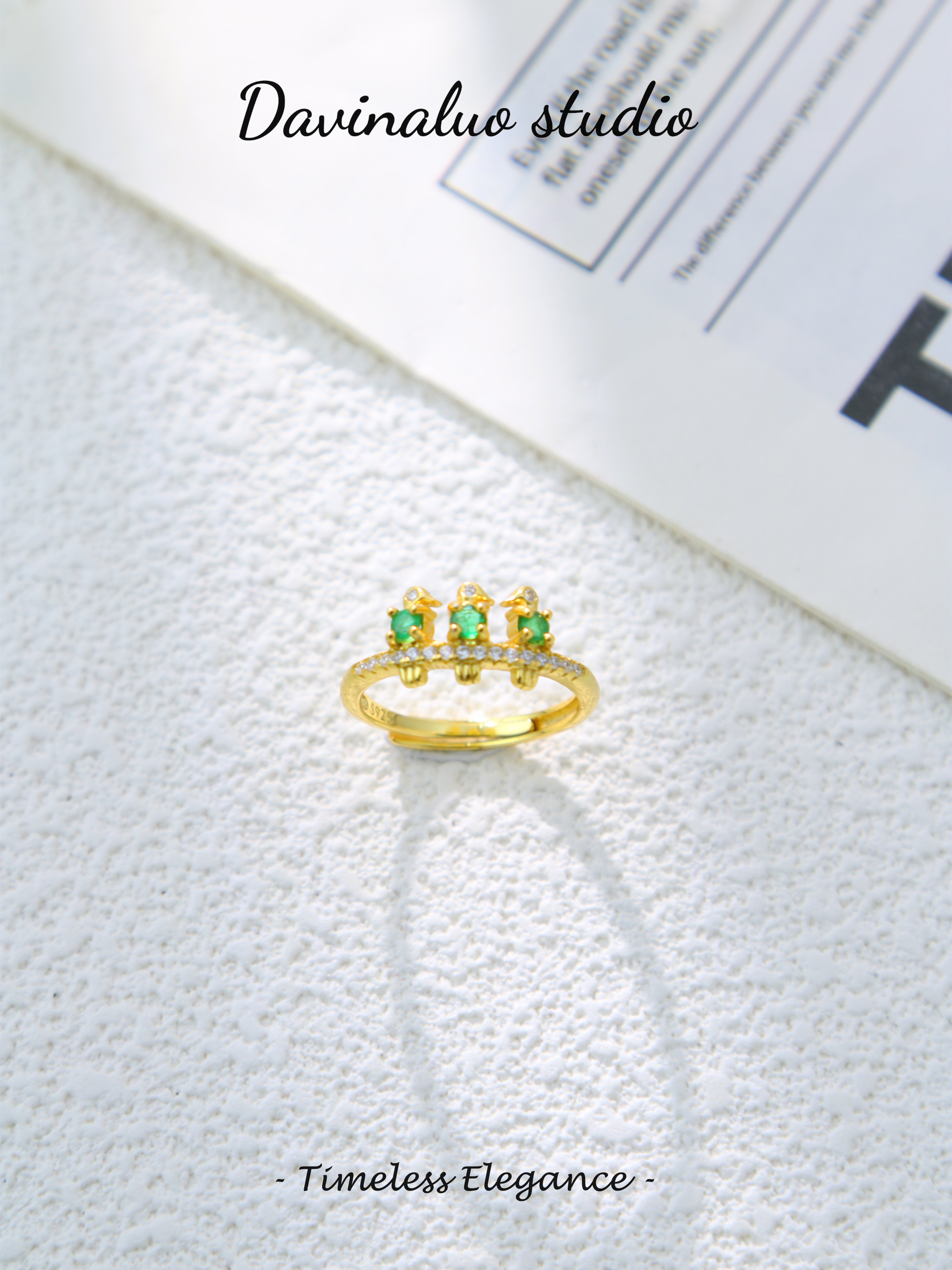 S925 Gold Classic Round Cut Emerald Ring
