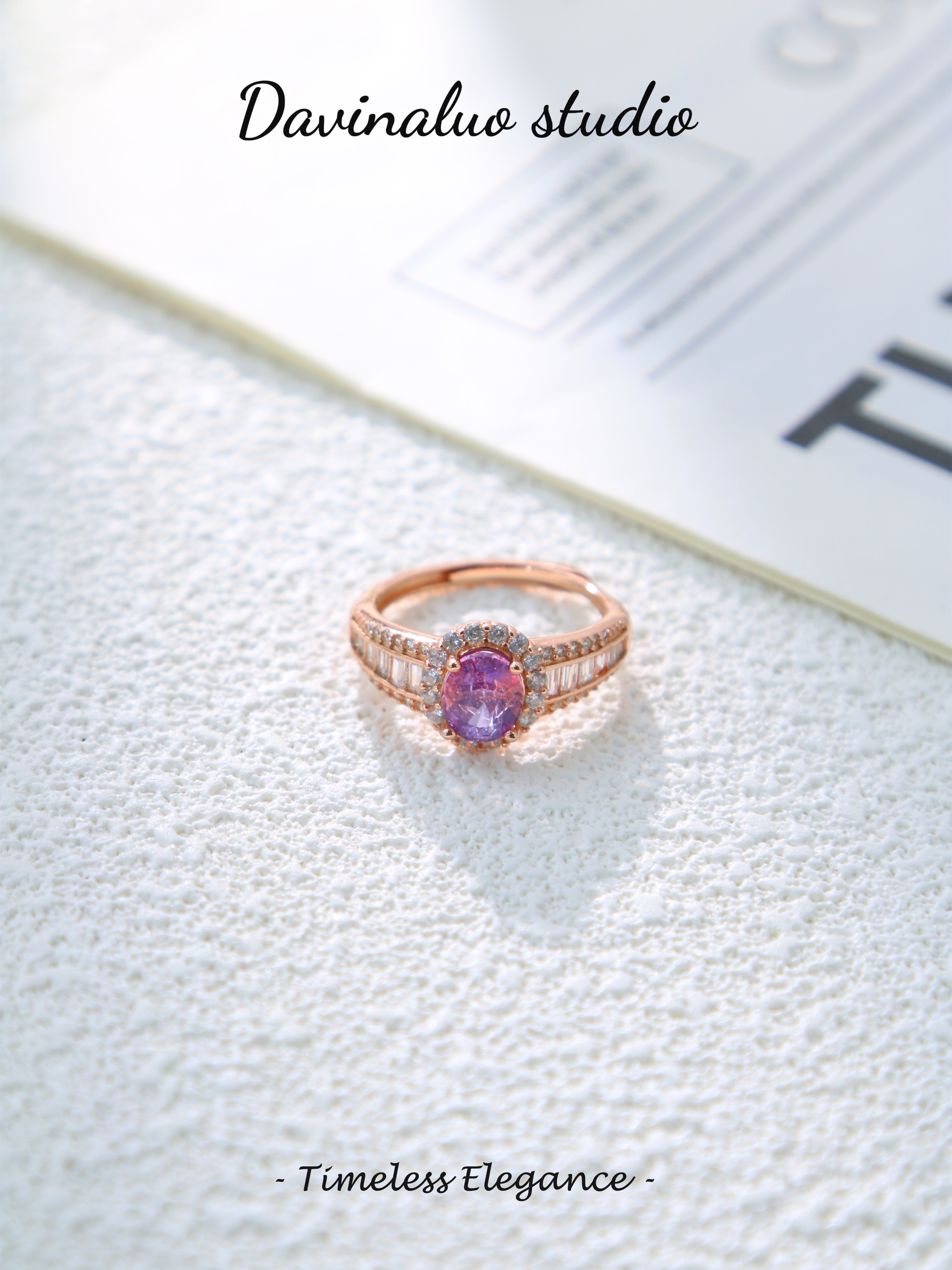 S925 Rose Gold Simple Oval Cut Sapphire Ring