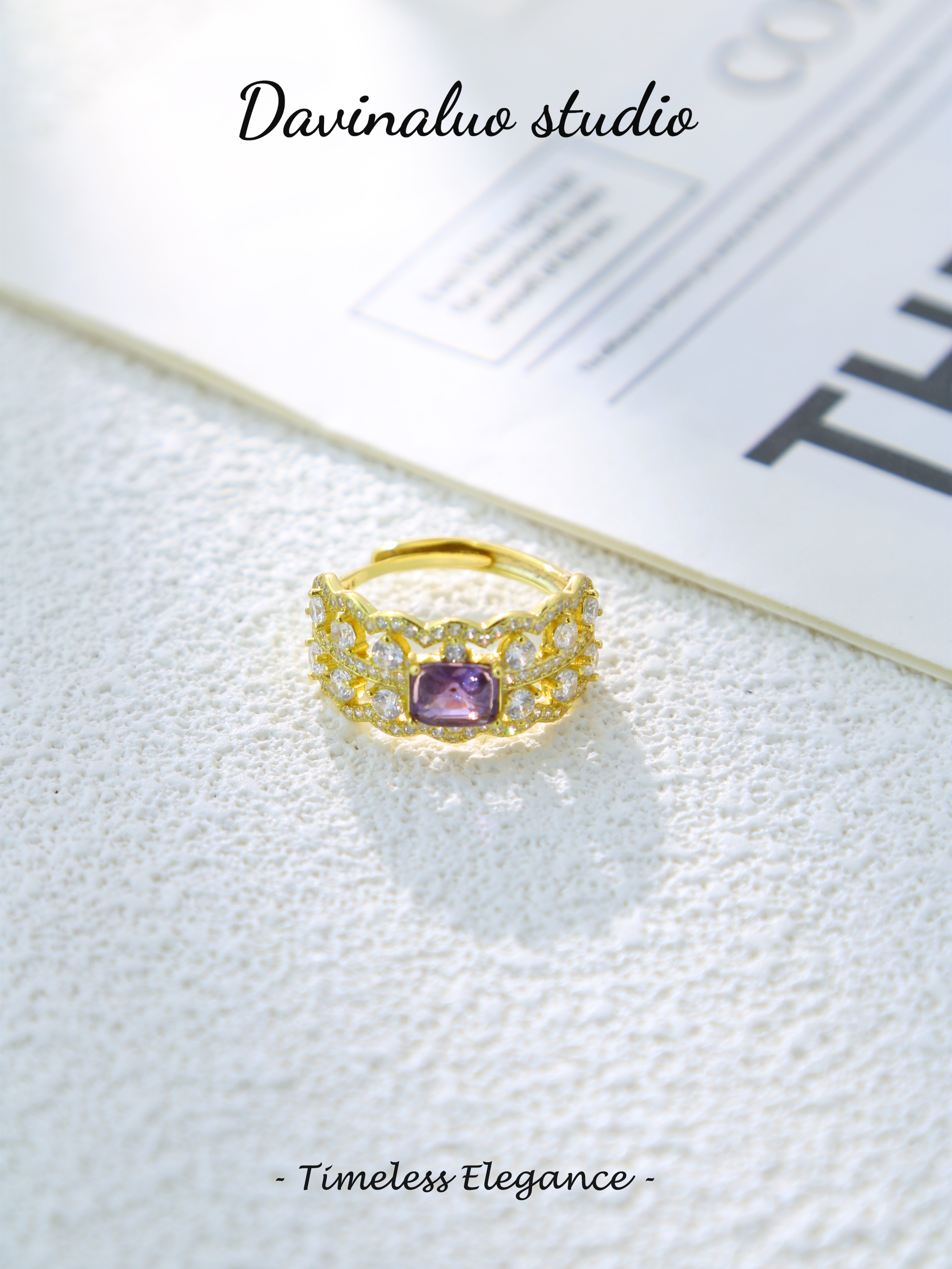 S925 Gold Classic Baguette Cut Sapphire Ring
