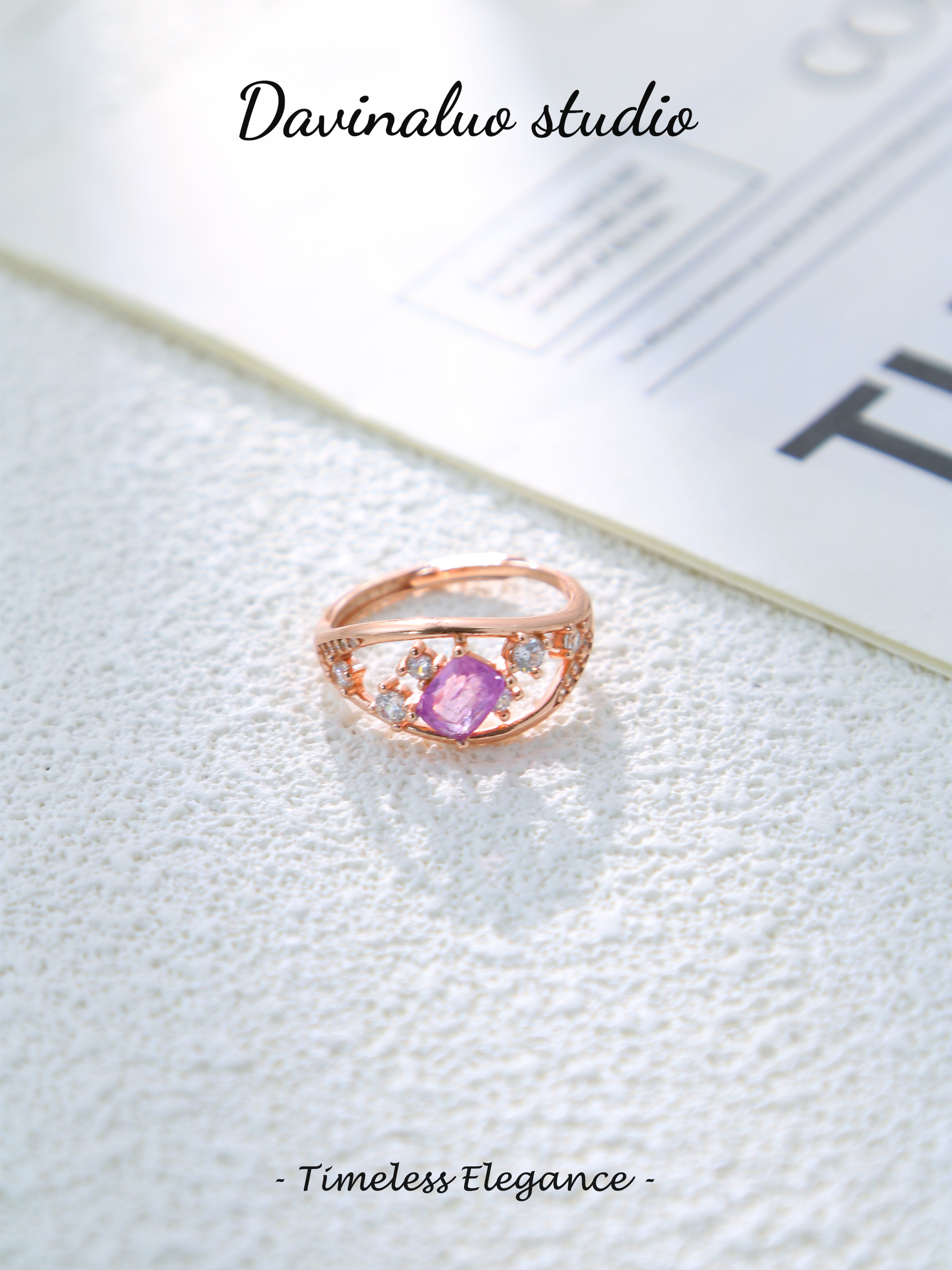S925 Rose Gold Classic Baguette Cut Sapphire Ring