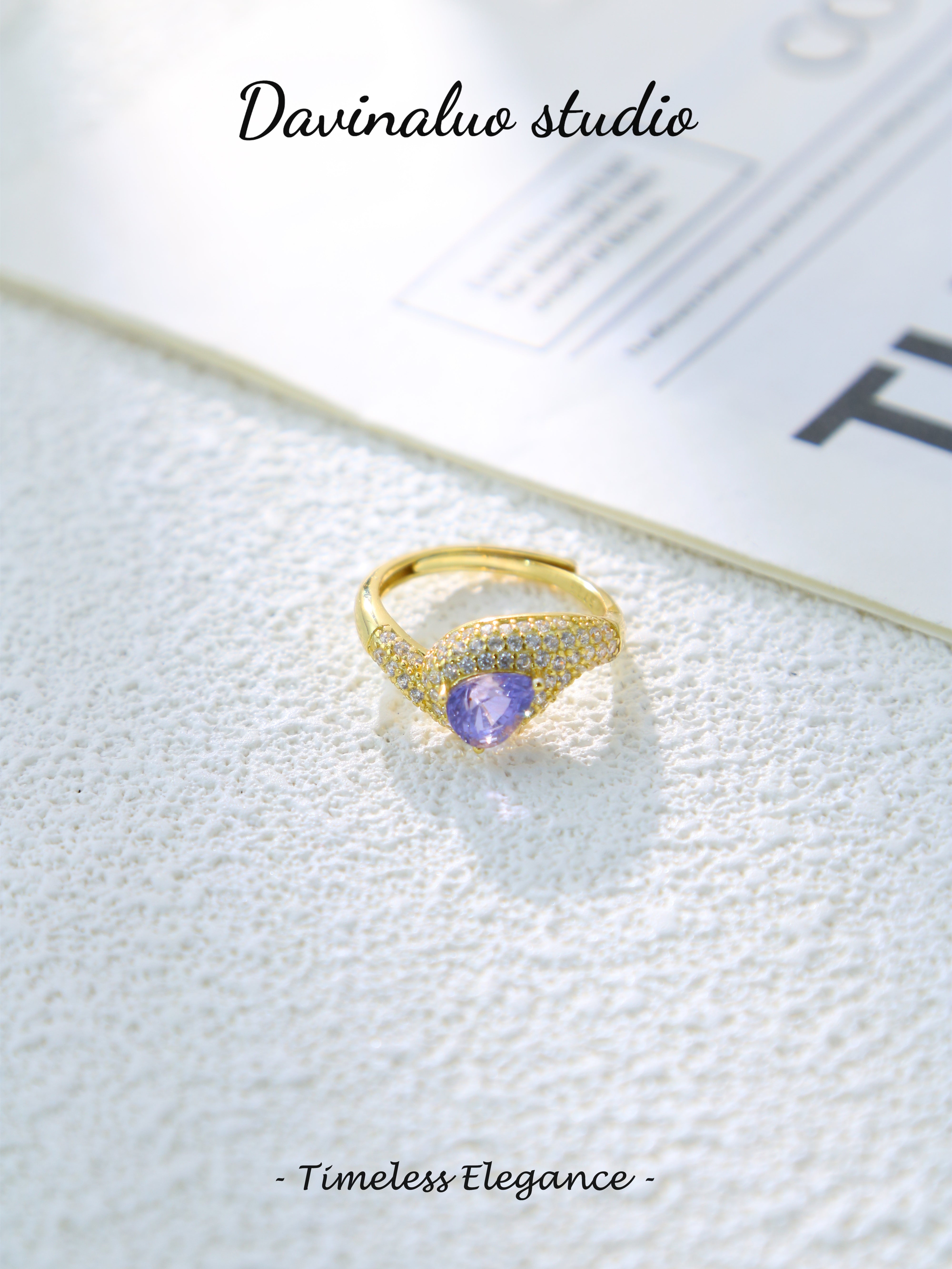 S925 Gold Classic Pear Cut Sapphire Ring