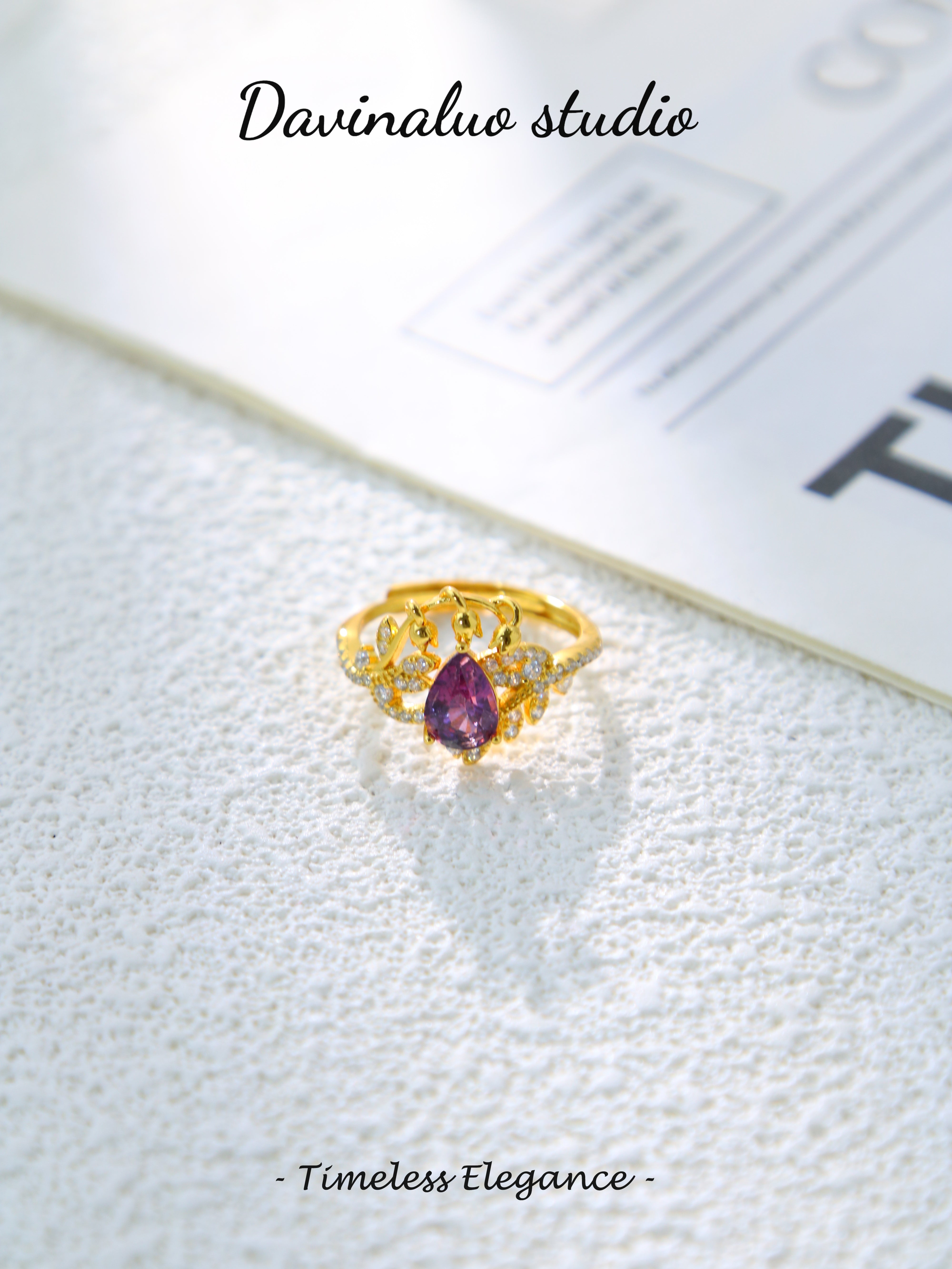S925 Gold Classic Pear Cut Sapphire Ring