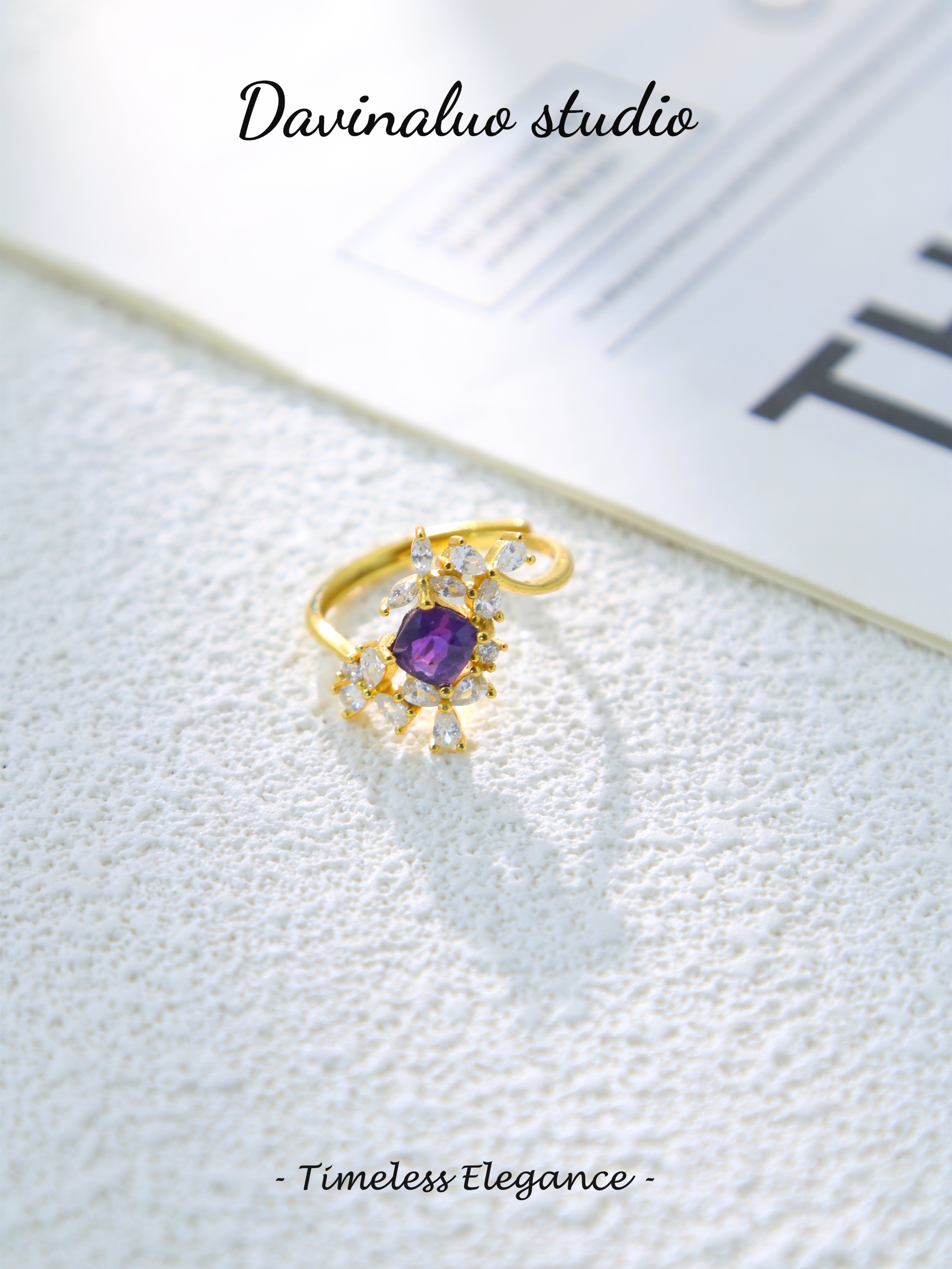 S925 Gold Classic Square Cut Sapphire Ring