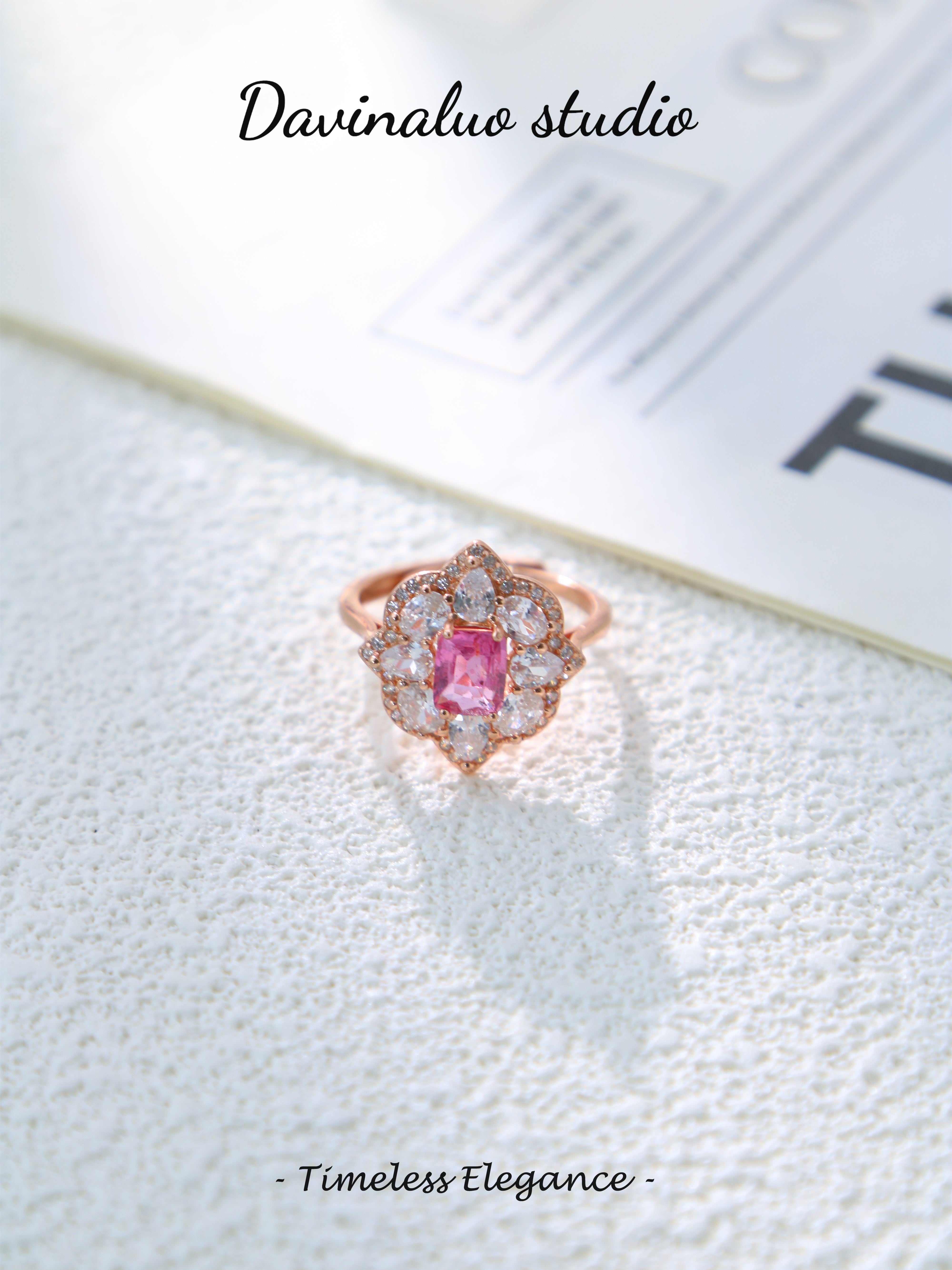S925 Rose Gold Classic Baguette Cut Sapphire Ring
