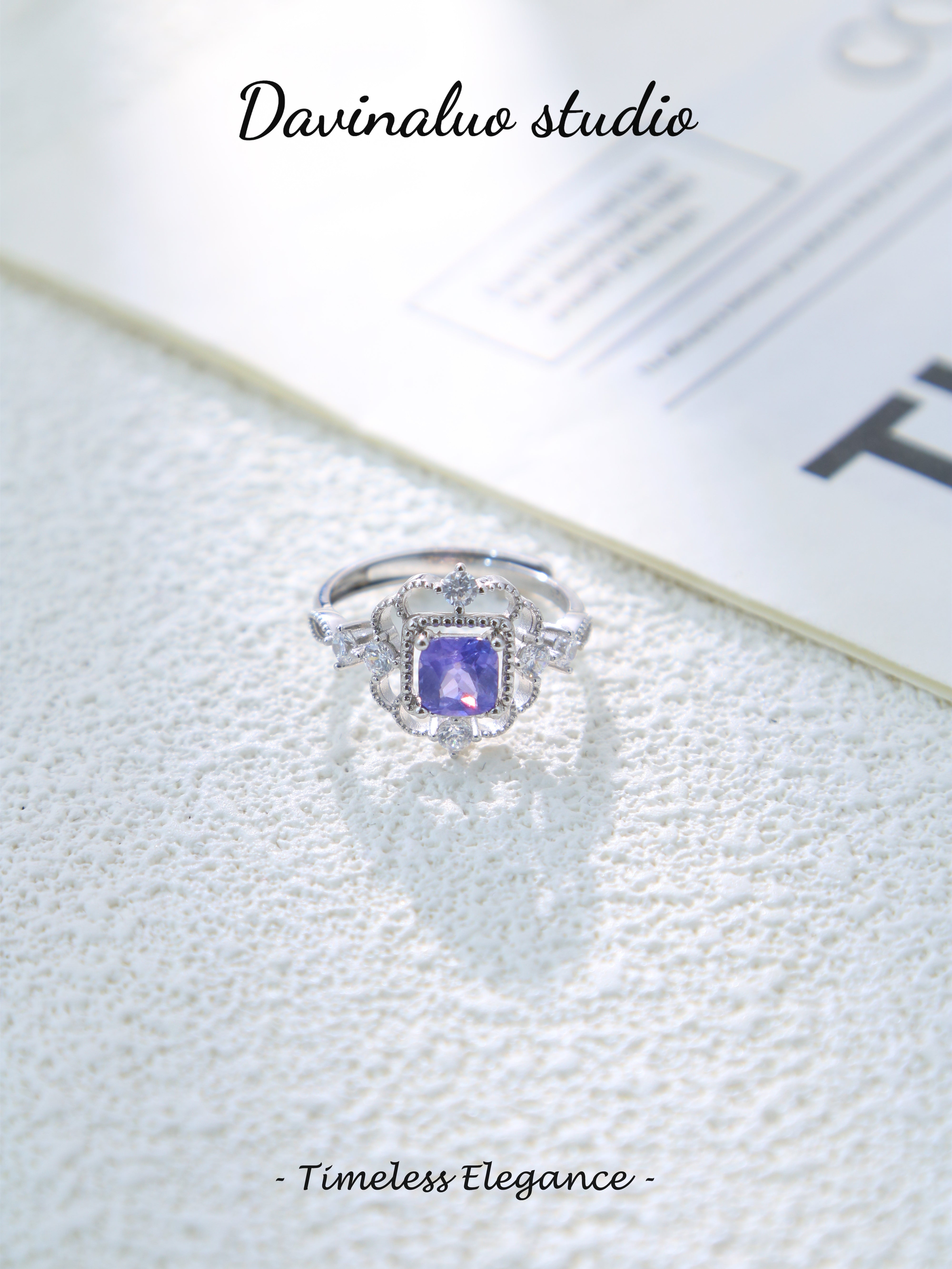 S925 Silver Classic Square Cut Sapphire Ring