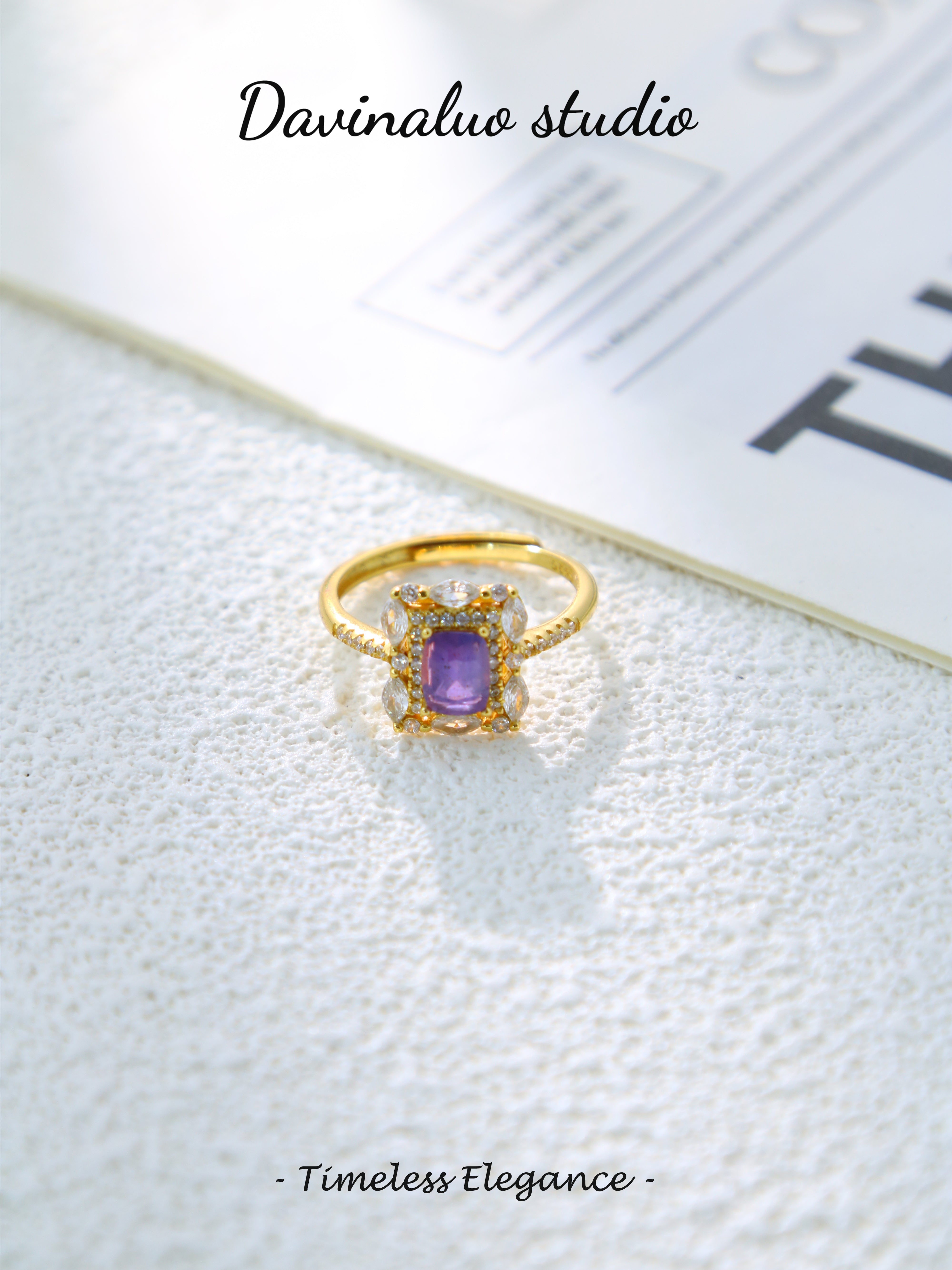 S925 Gold Simple Baguette Cut Sapphire Ring