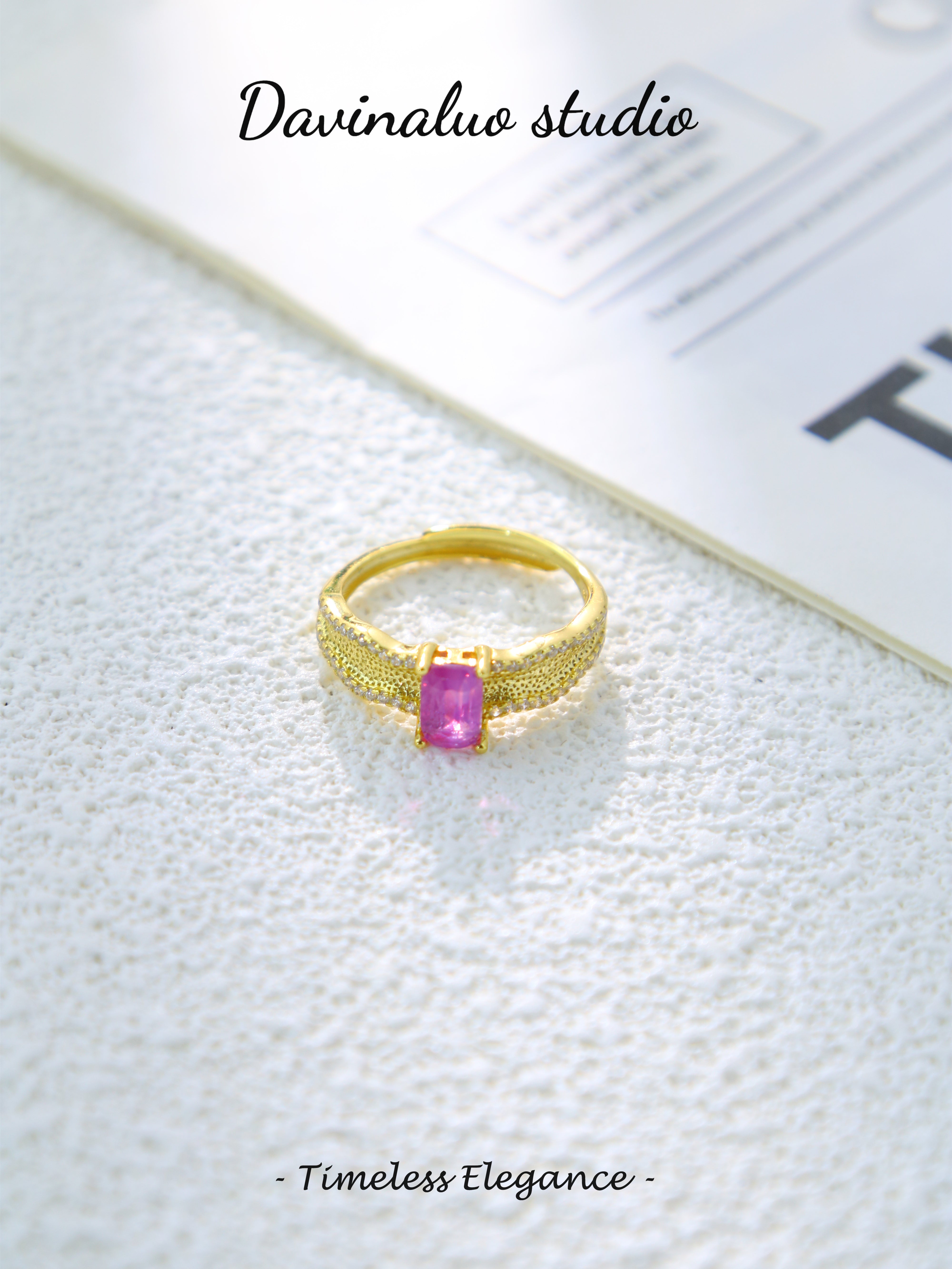 S925 Gold Simple Baguette Cut Sapphire Ring