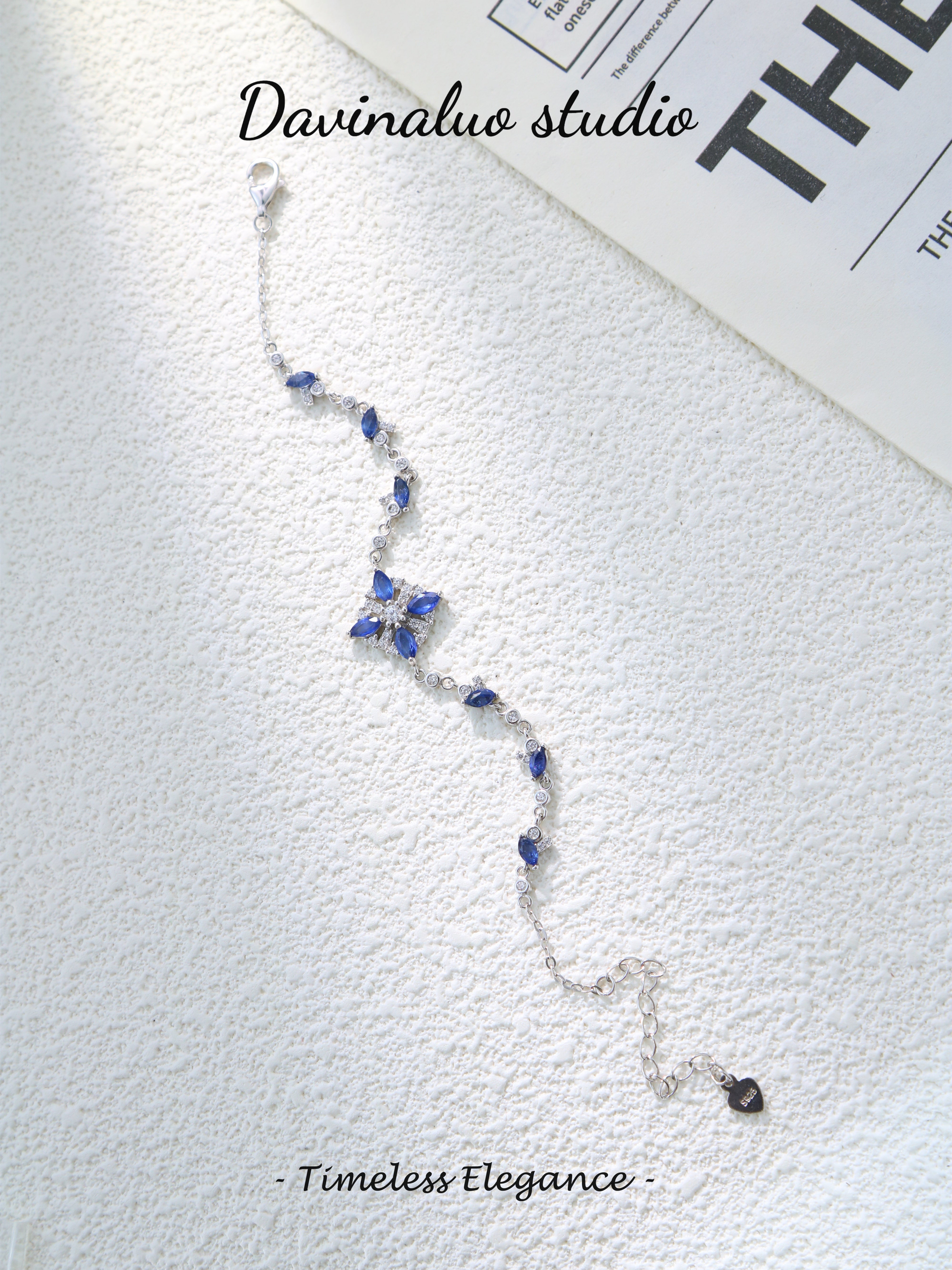 S925 Silver Simple Marquise Cut Sapphire Bracelet