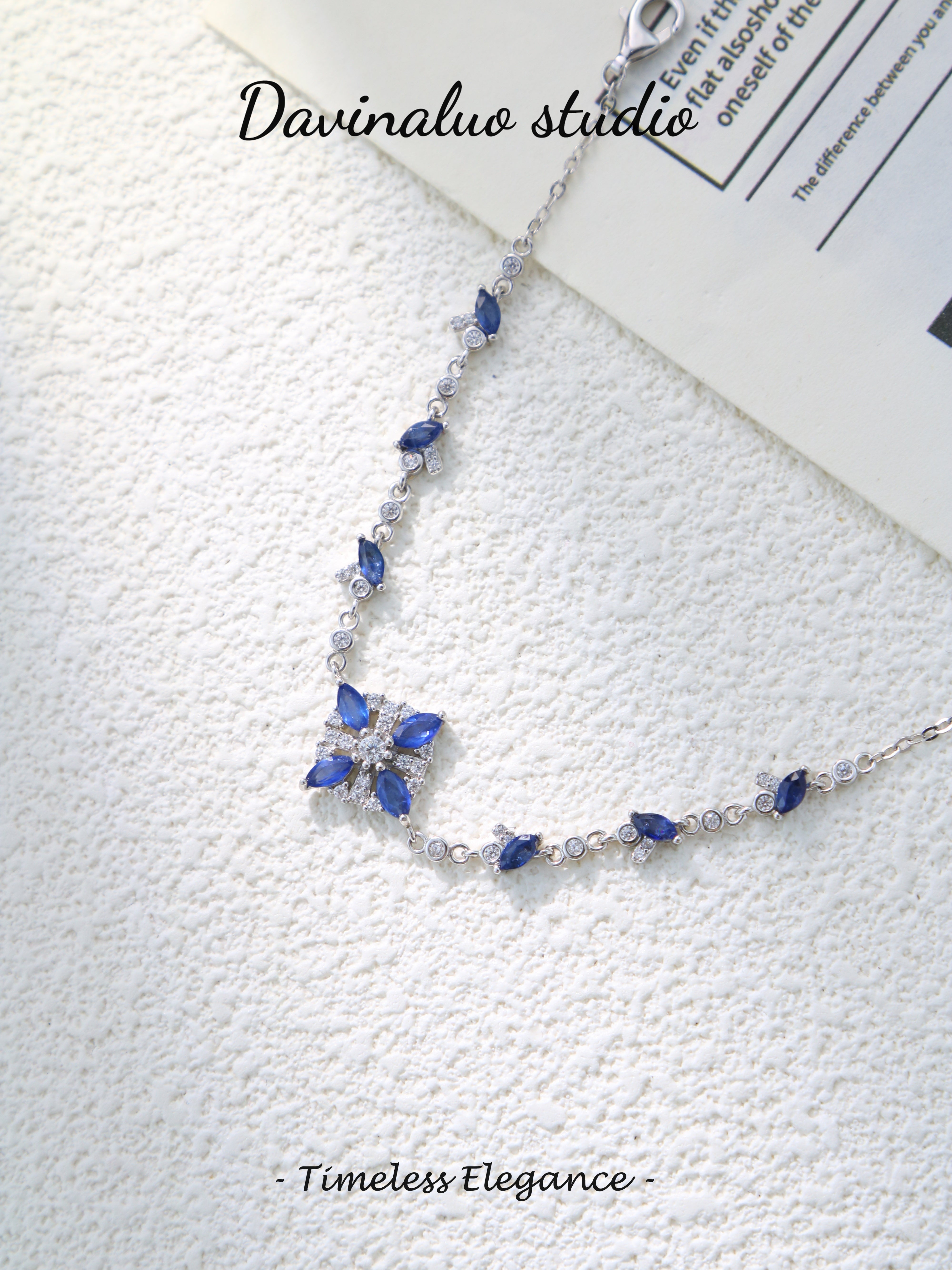 S925 Silver Simple Marquise Cut Sapphire Bracelet