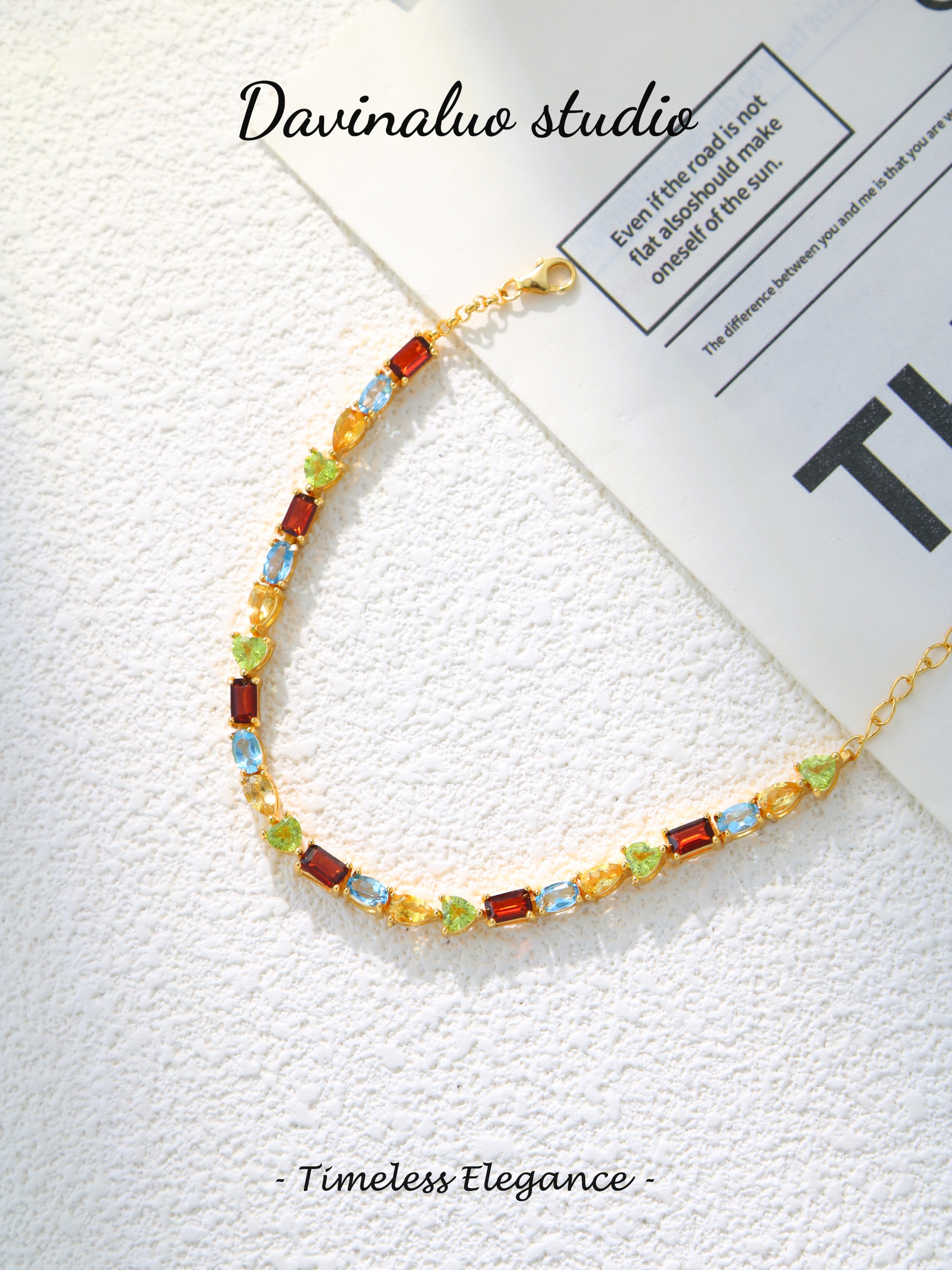 S925 Gold Simple Multi-Shape Cut Multi-Gemstone Bracelet