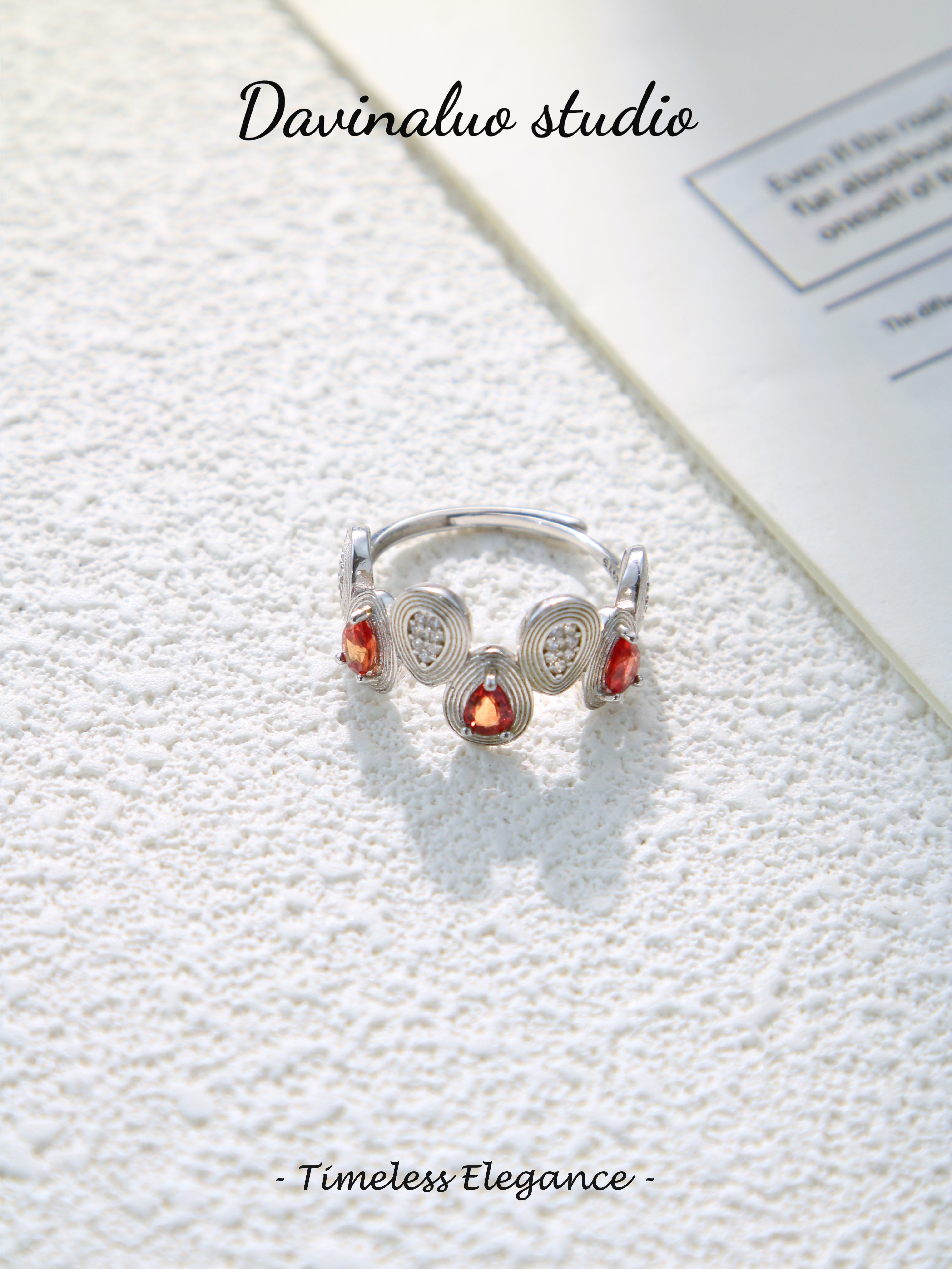 S925 Silver Classic Pear Cut Garnet Ring
