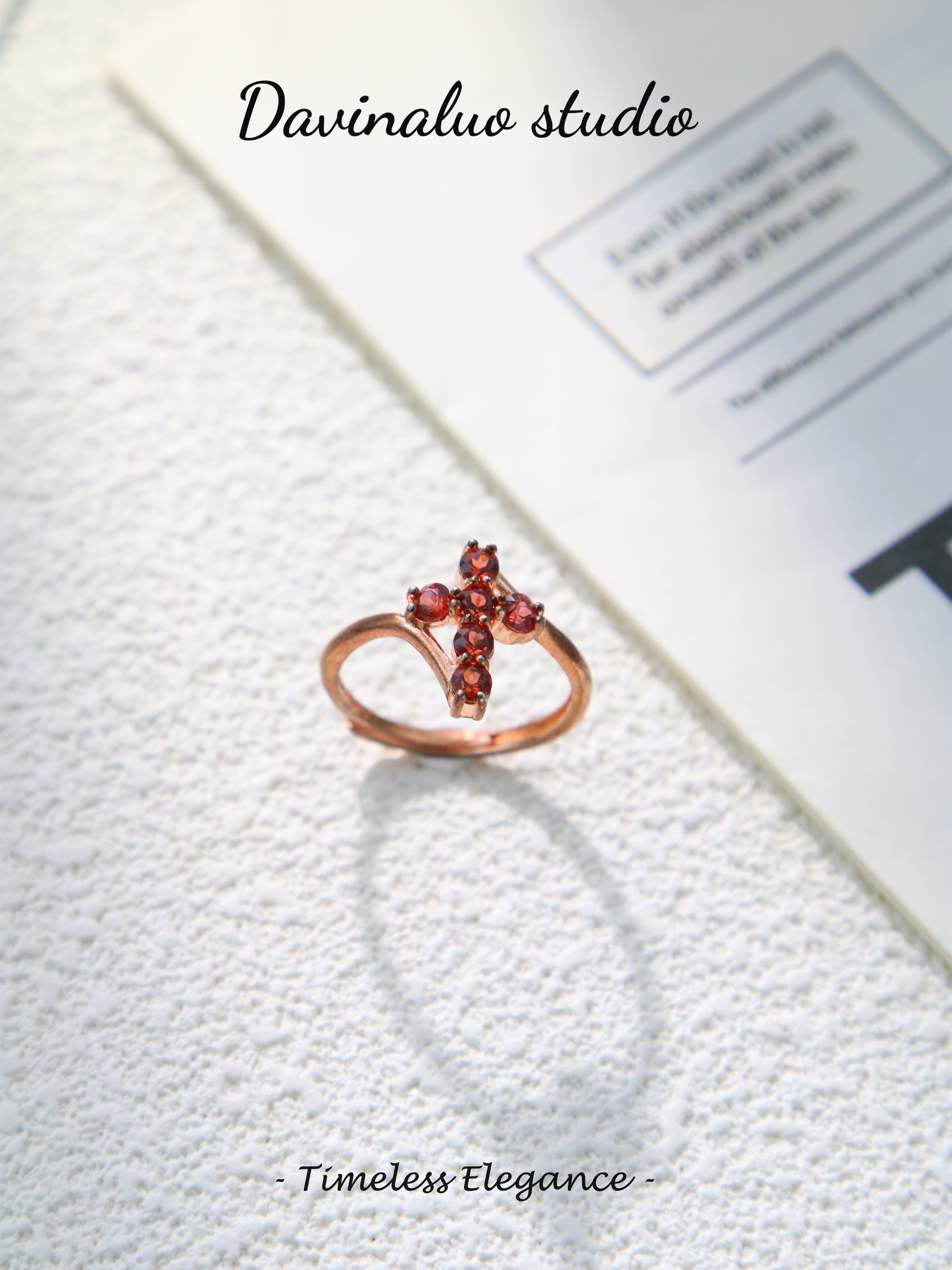 S925 Rose Gold Classic Round Cut Garnet Ring