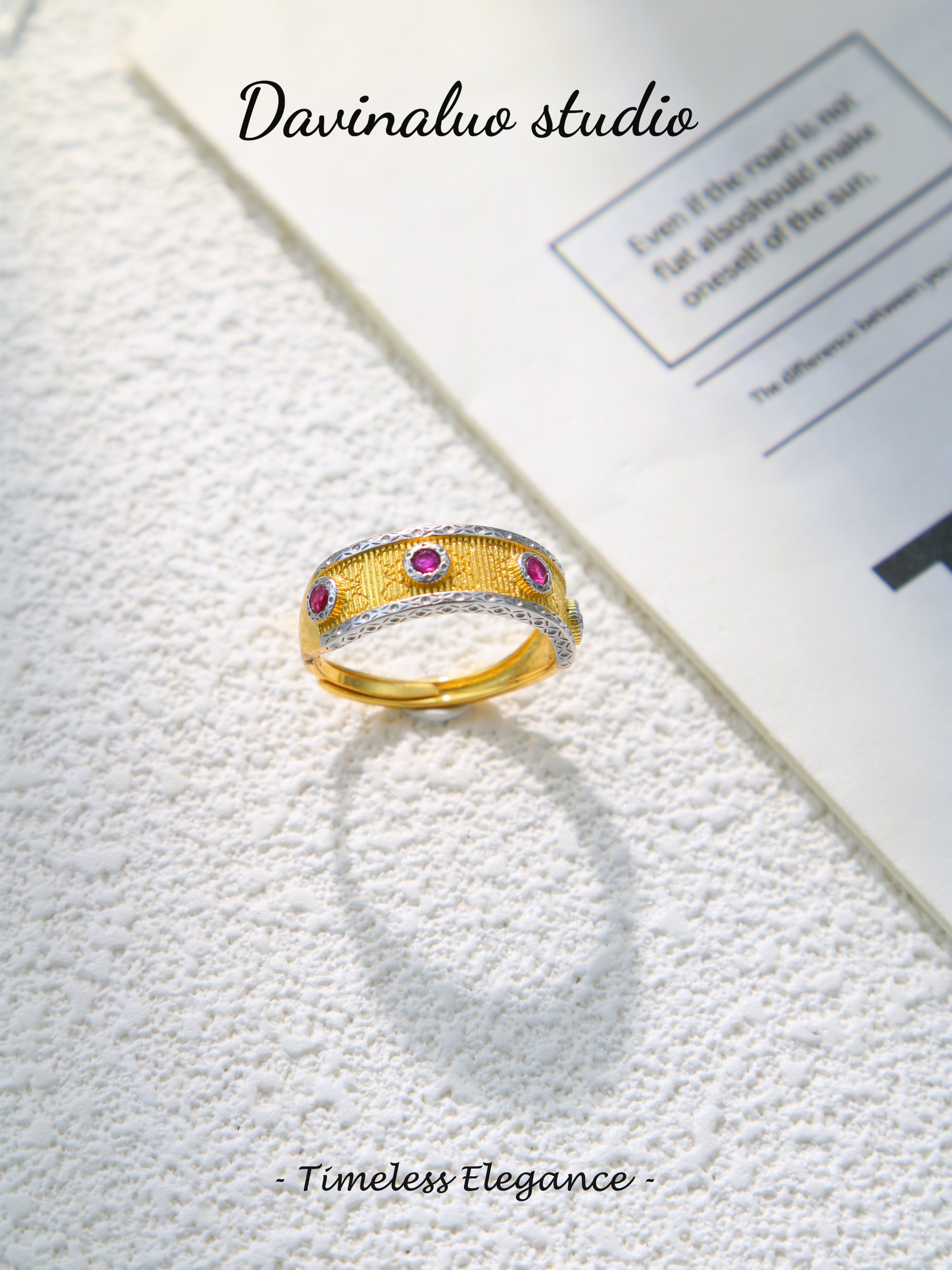 S925 Gold Classic Round Cut Garnet Ring