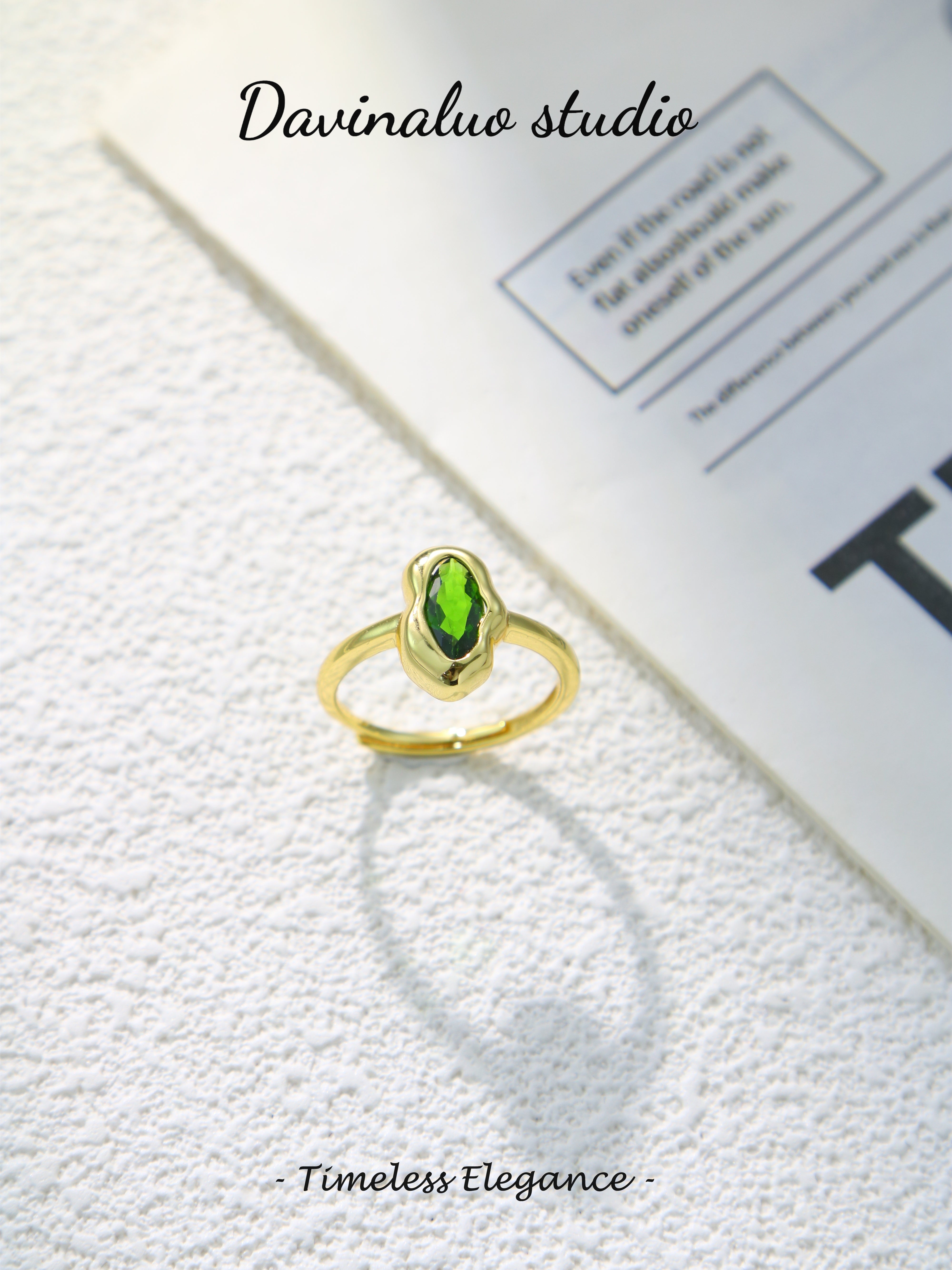 S925 Gold Simple Marquise Cut Diopside Ring