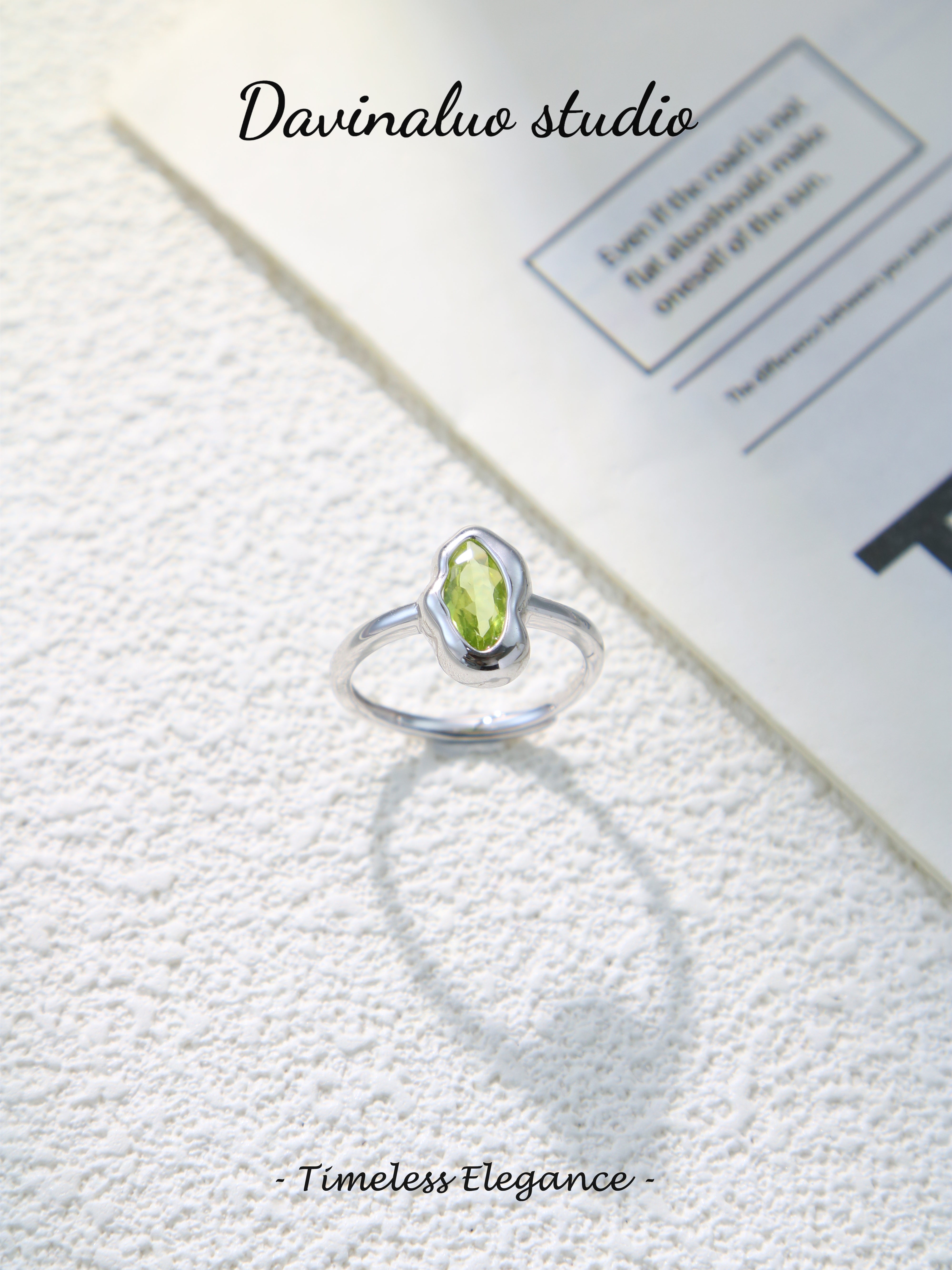 S925 Silver Simple Marquise Cut Peridot Ring