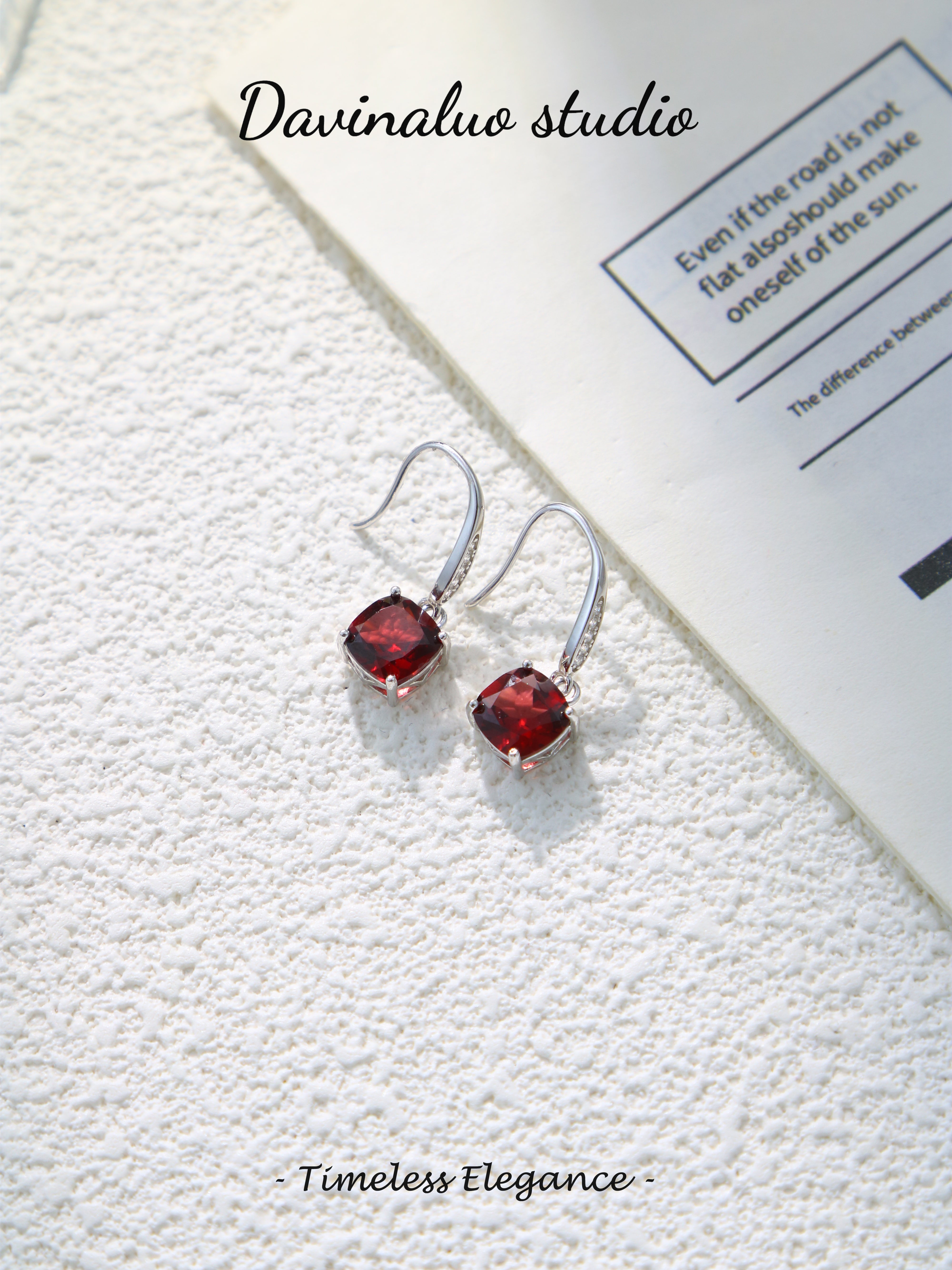 S925 Silver Classic Square Cut Garnet Earrings