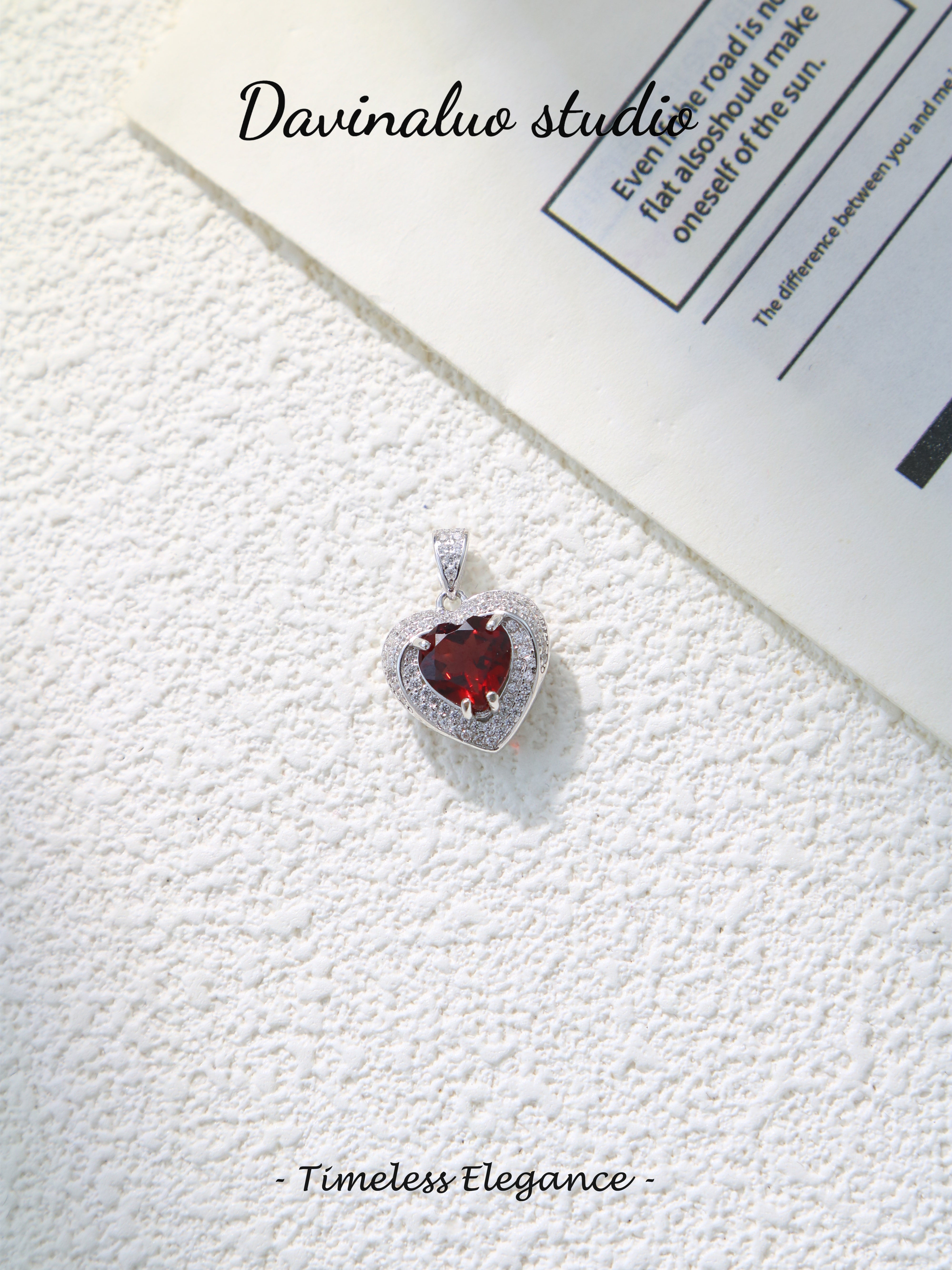S925 Silver Classic Heart Cut Garnet Pendant