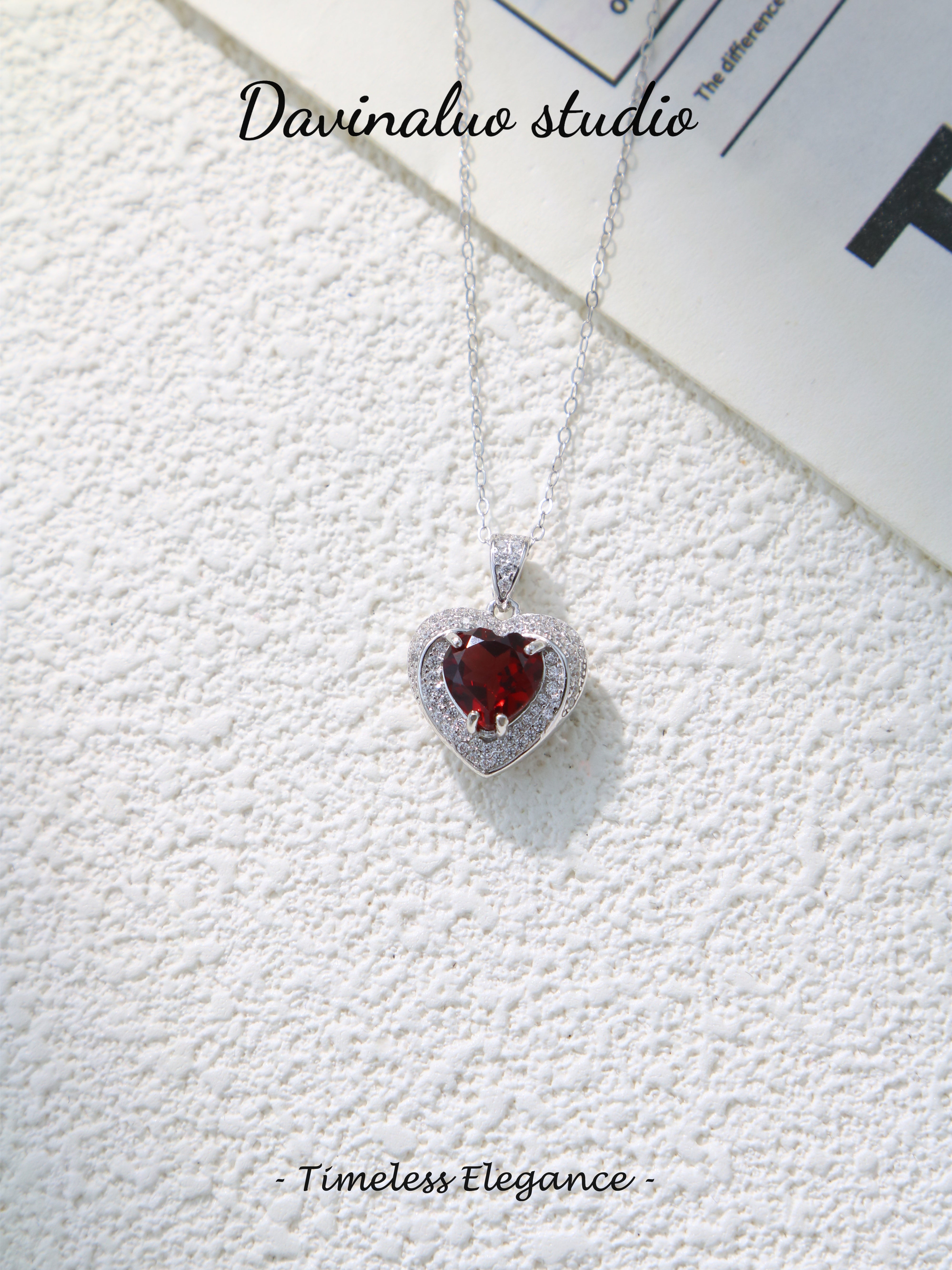 S925 Silver Classic Heart Cut Garnet Pendant