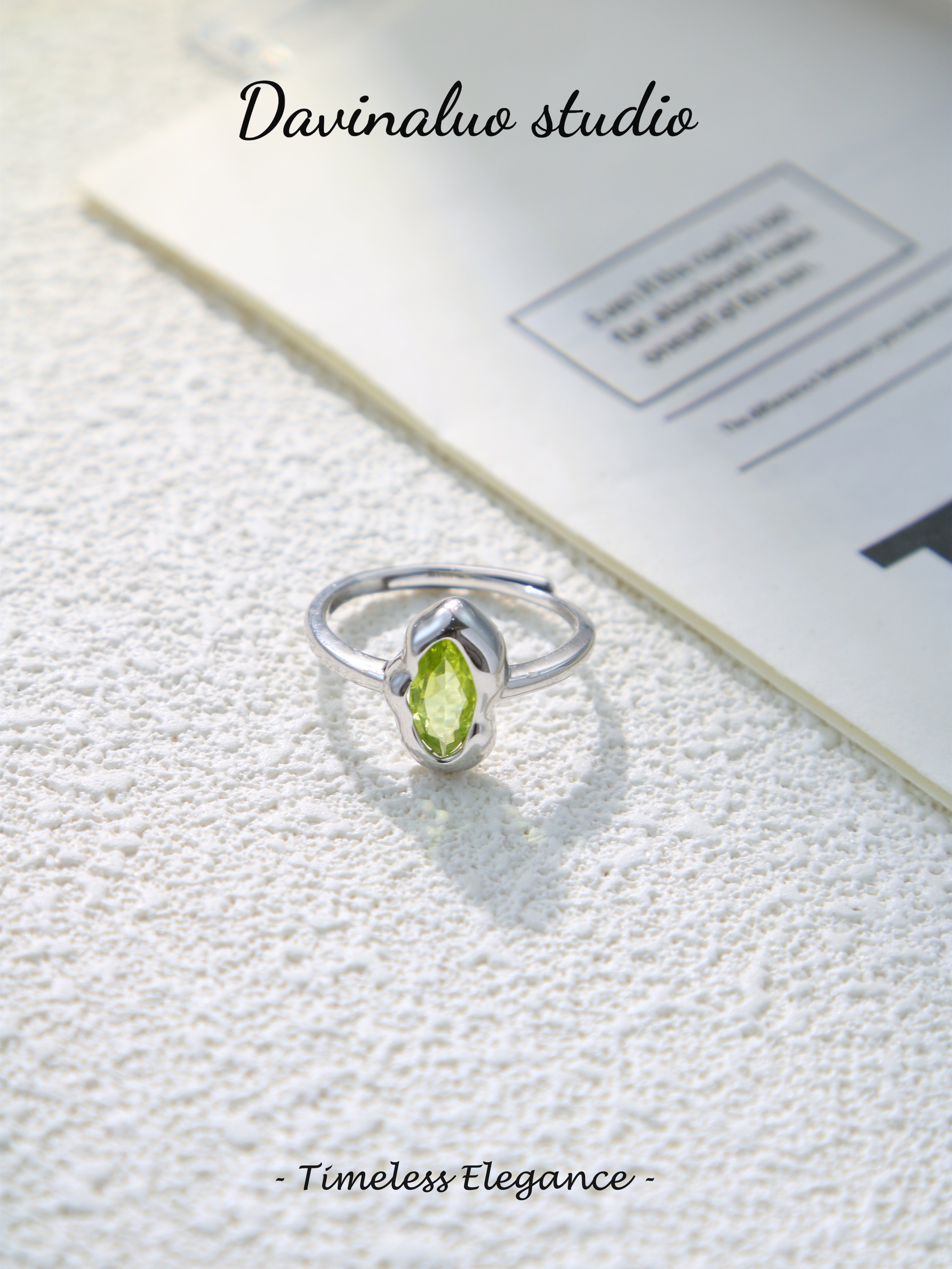 S925 Silver Simple Marquise Cut Peridot Ring