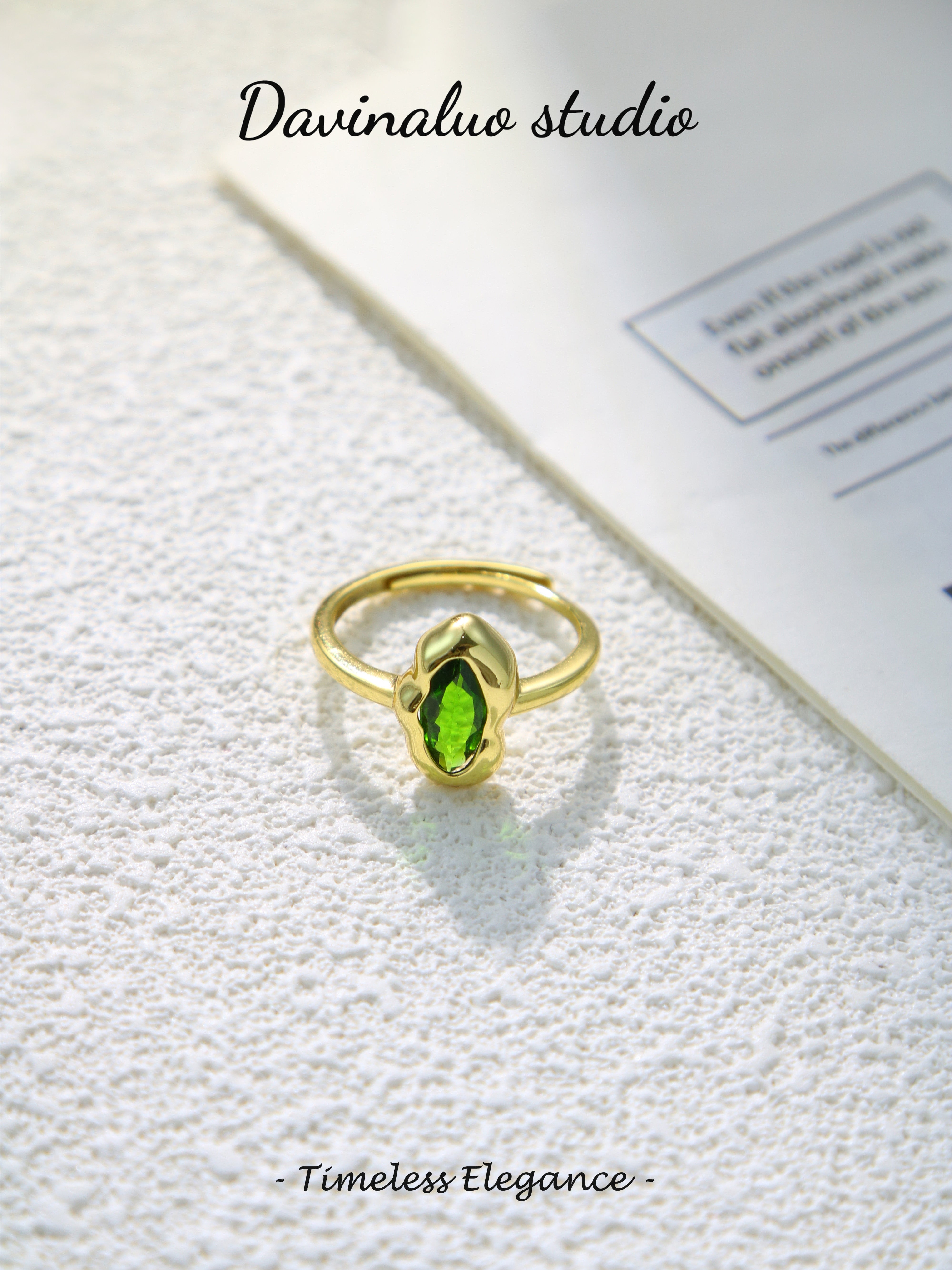 S925 Gold Simple Marquise Cut Diopside Ring