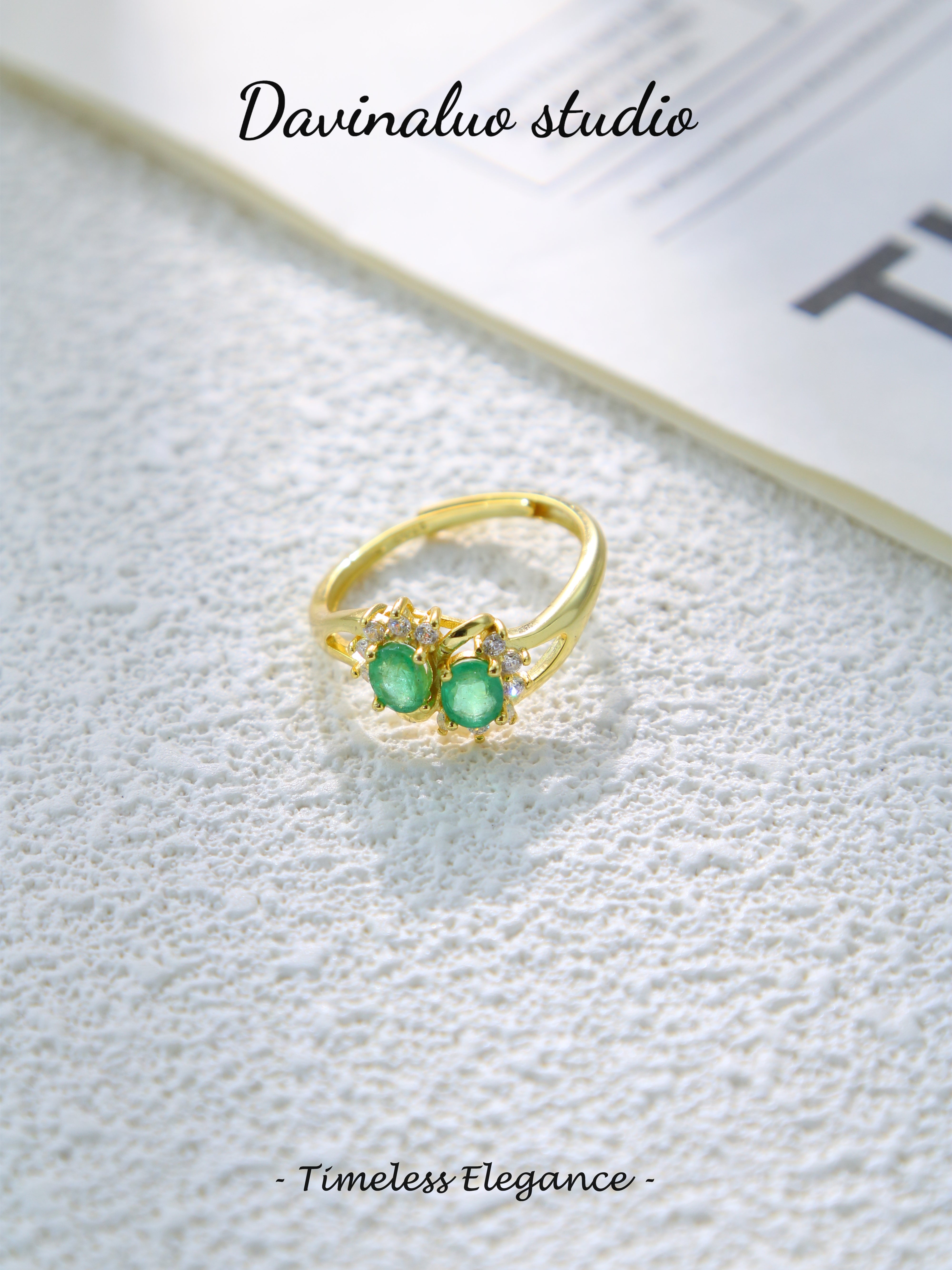 S925 Gold Simple Oval Cut Emerald Ring