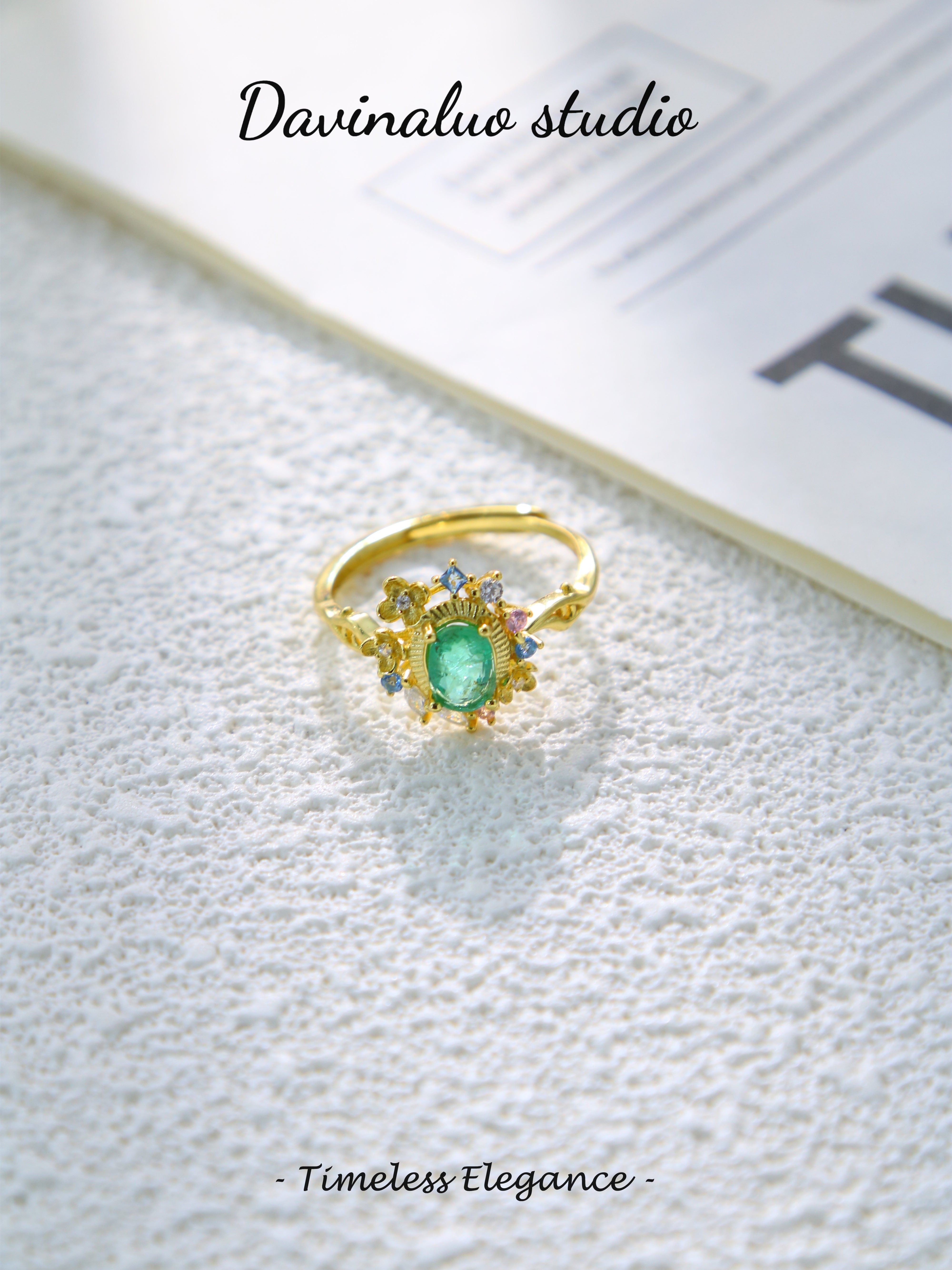 S925 Gold Simple Oval Cut Emerald Ring