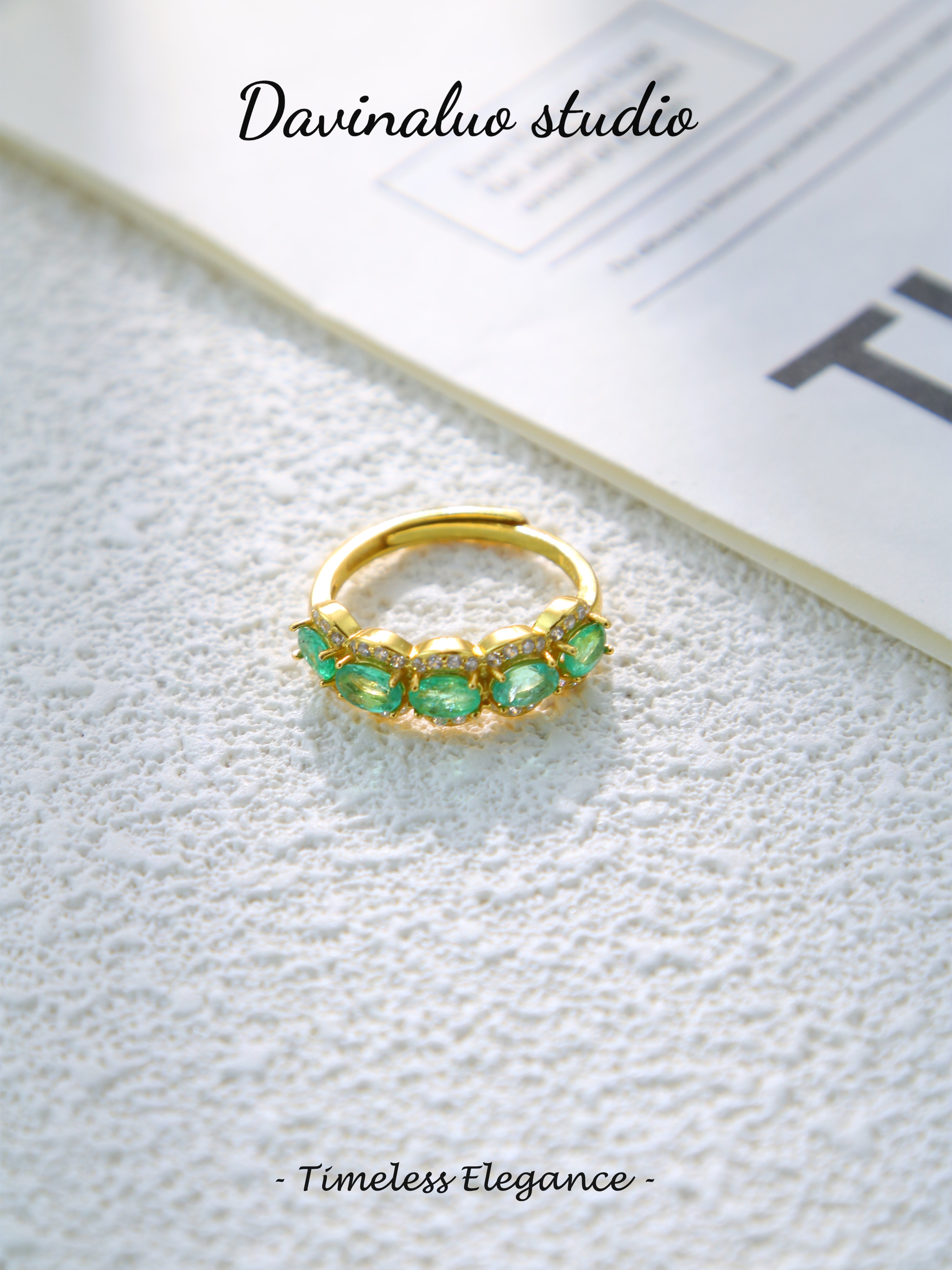 S925 Gold Simple Oval Cut Emerald Ring