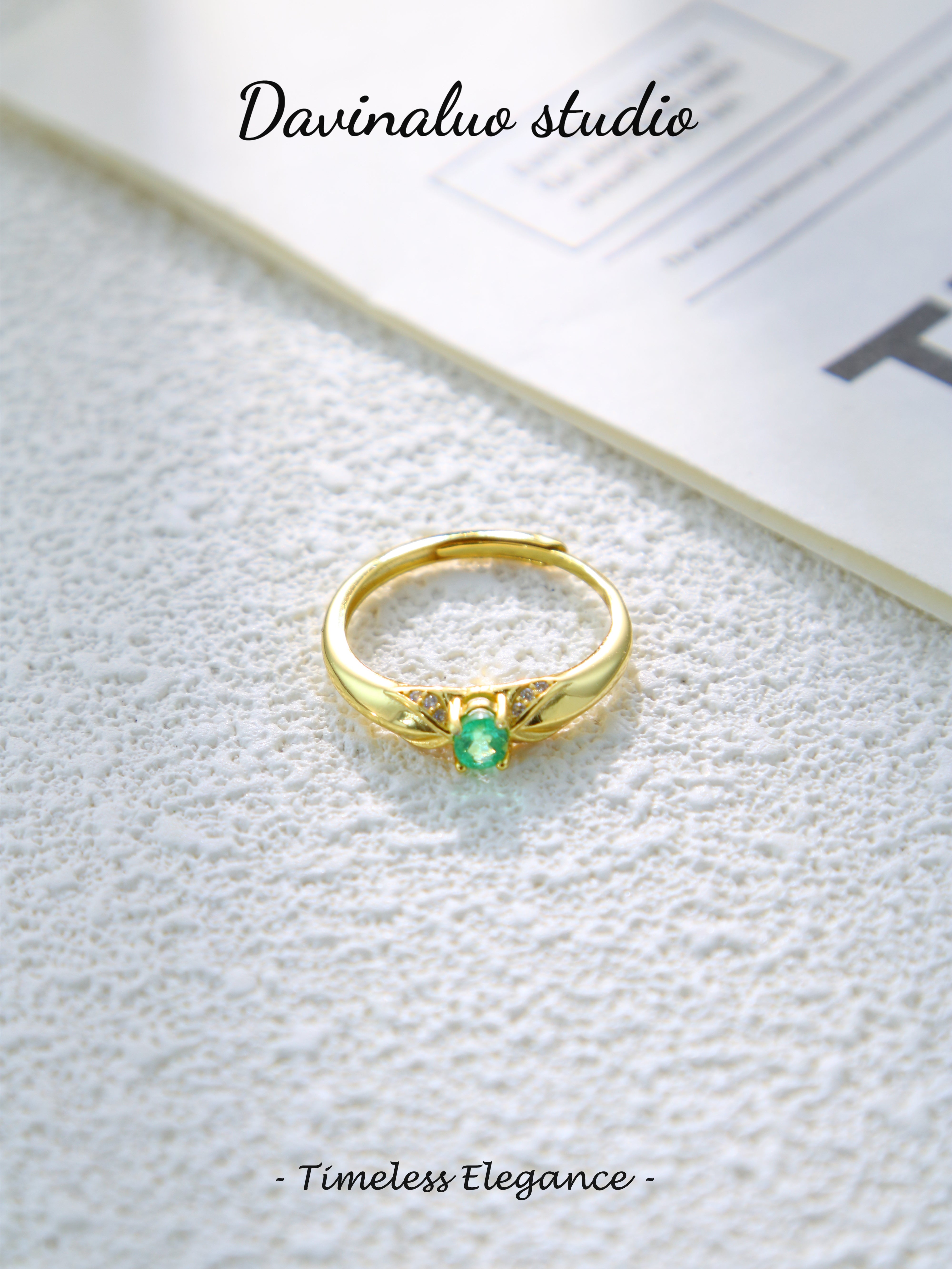 S925 Gold Simple Oval Cut Emerald Ring