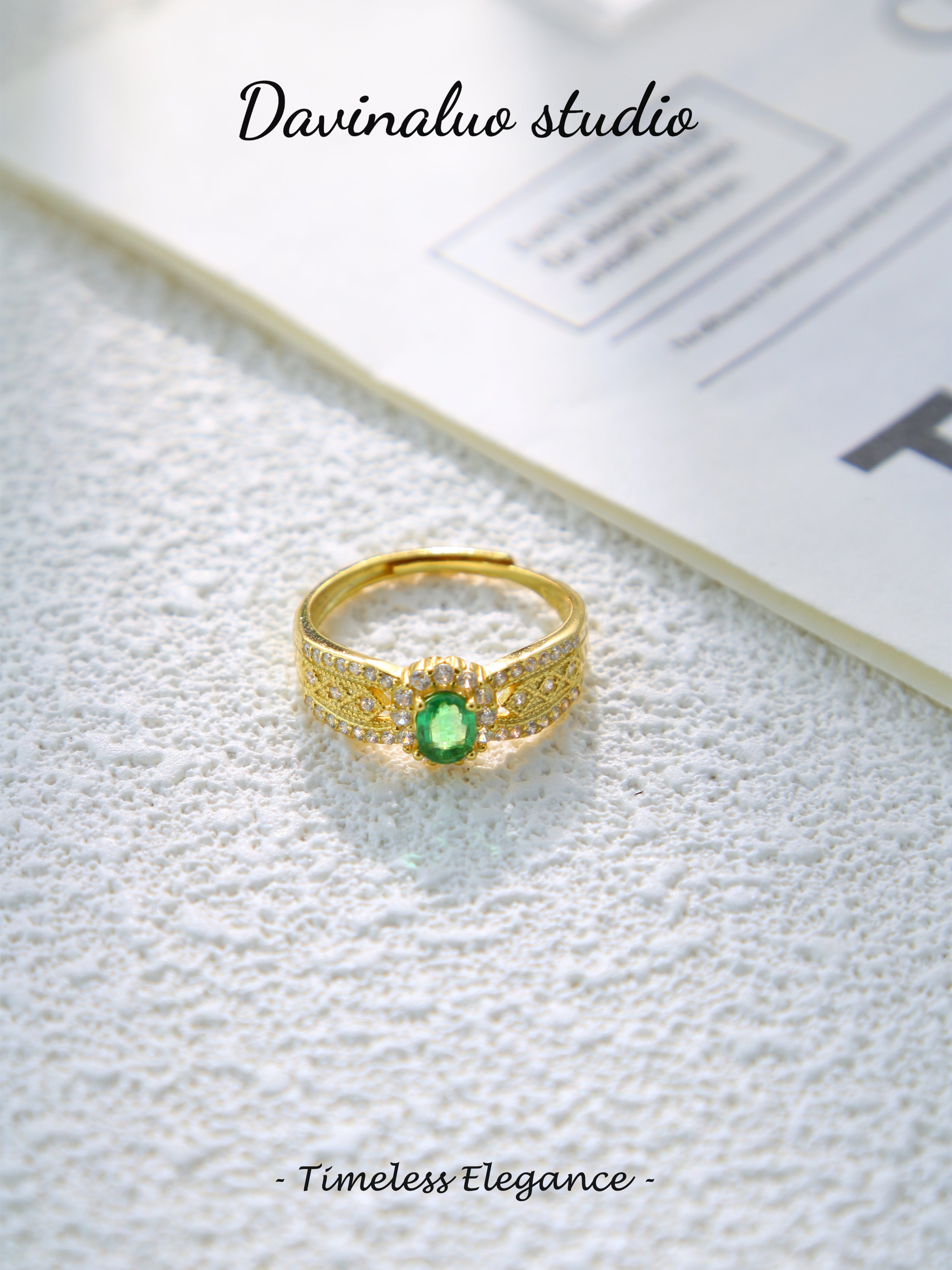 S925 Gold Simple Oval Cut Emerald Ring