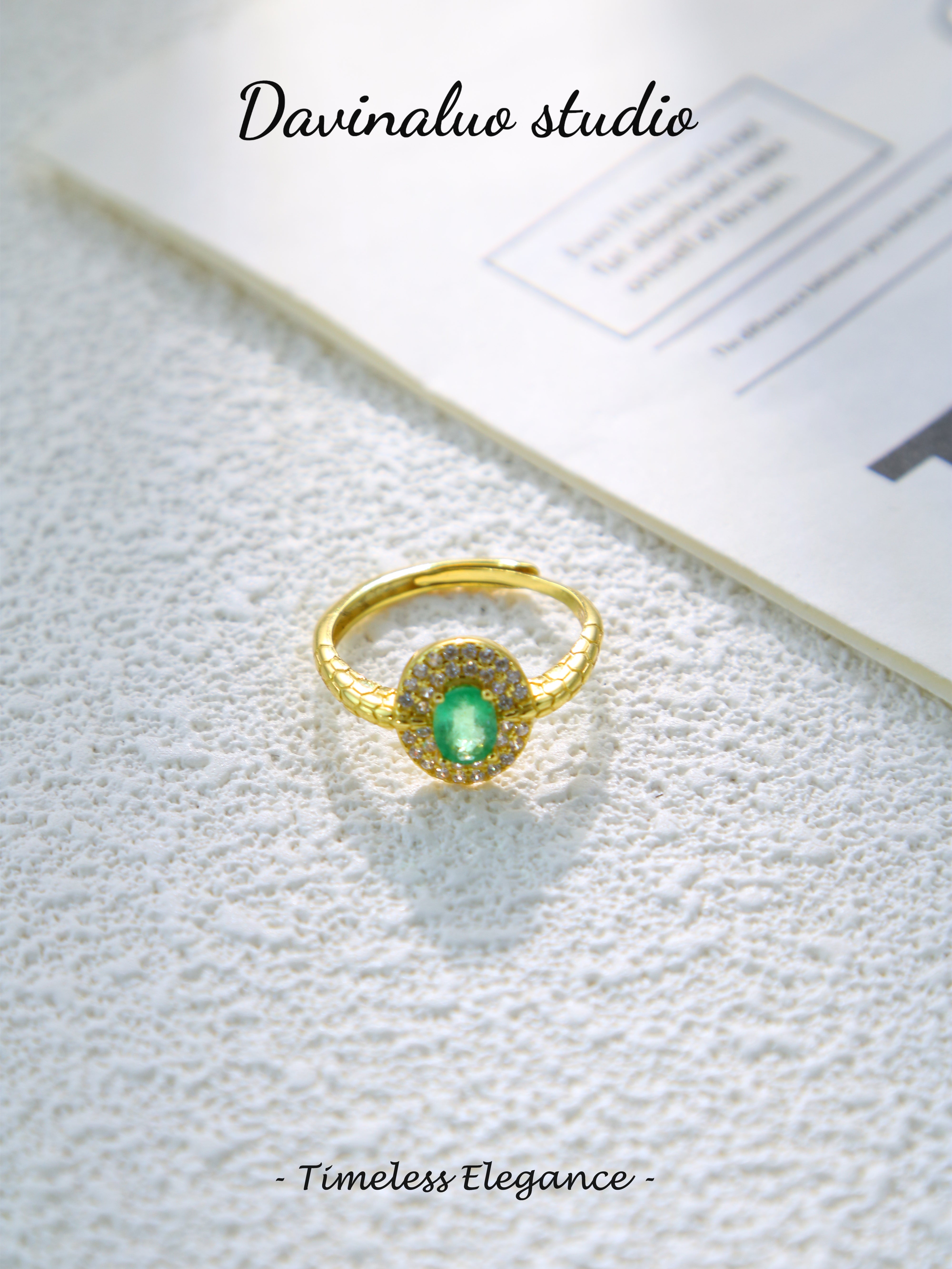 S925 Gold Simple Oval Cut Emerald Ring