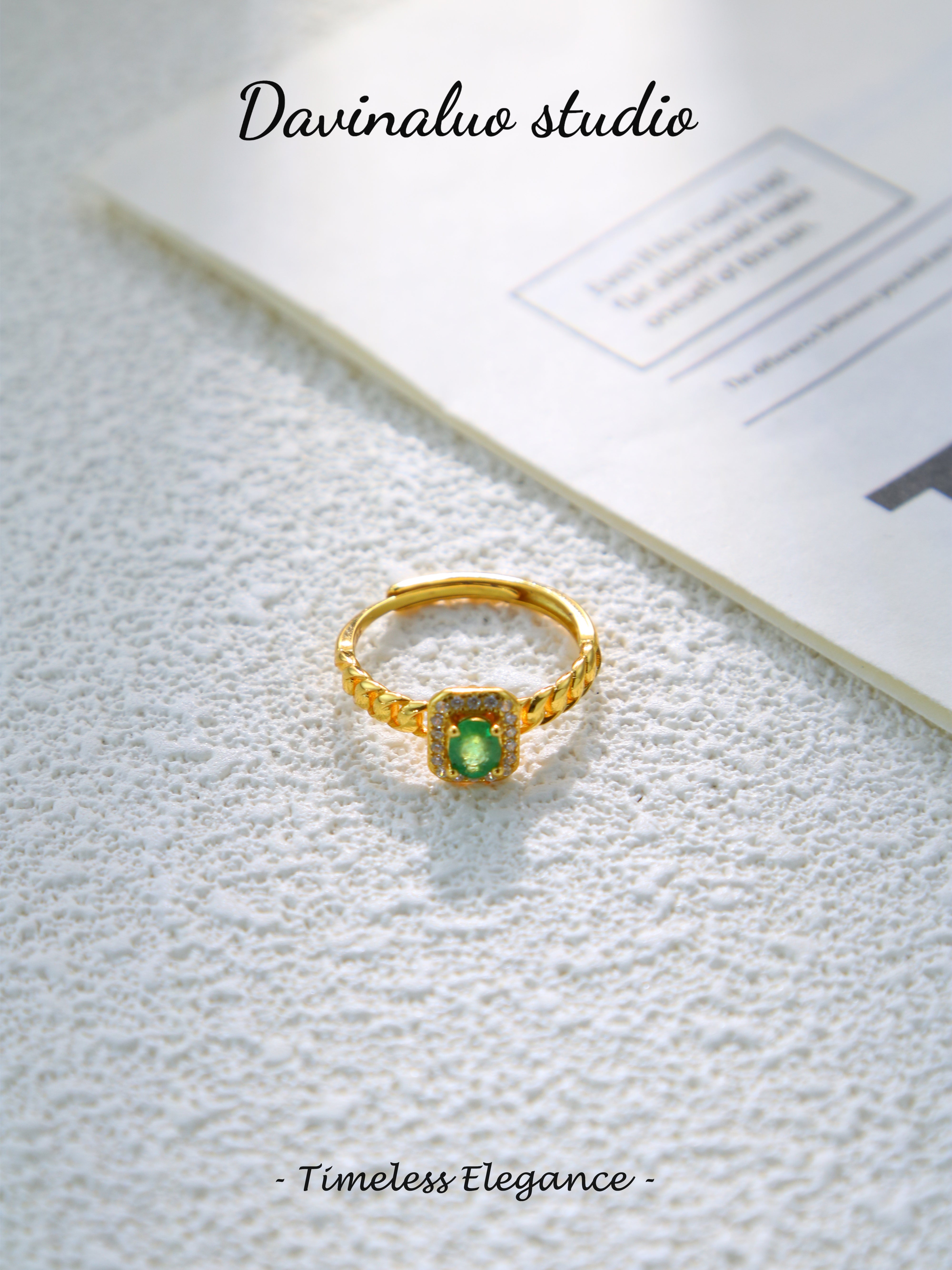 S925 Gold Simple Oval Cut Emerald Ring