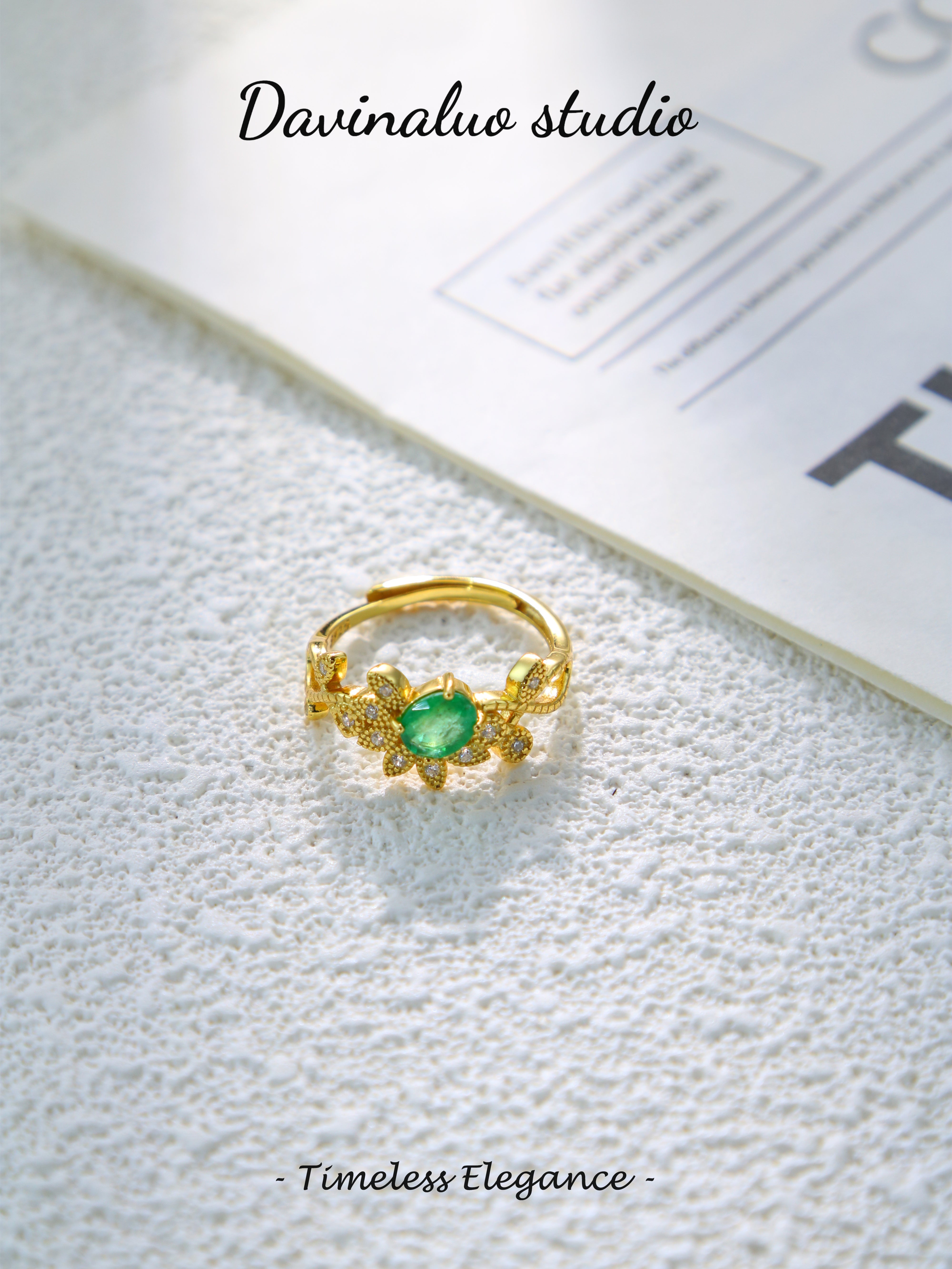 S925 Gold Simple Oval Cut Emerald Ring
