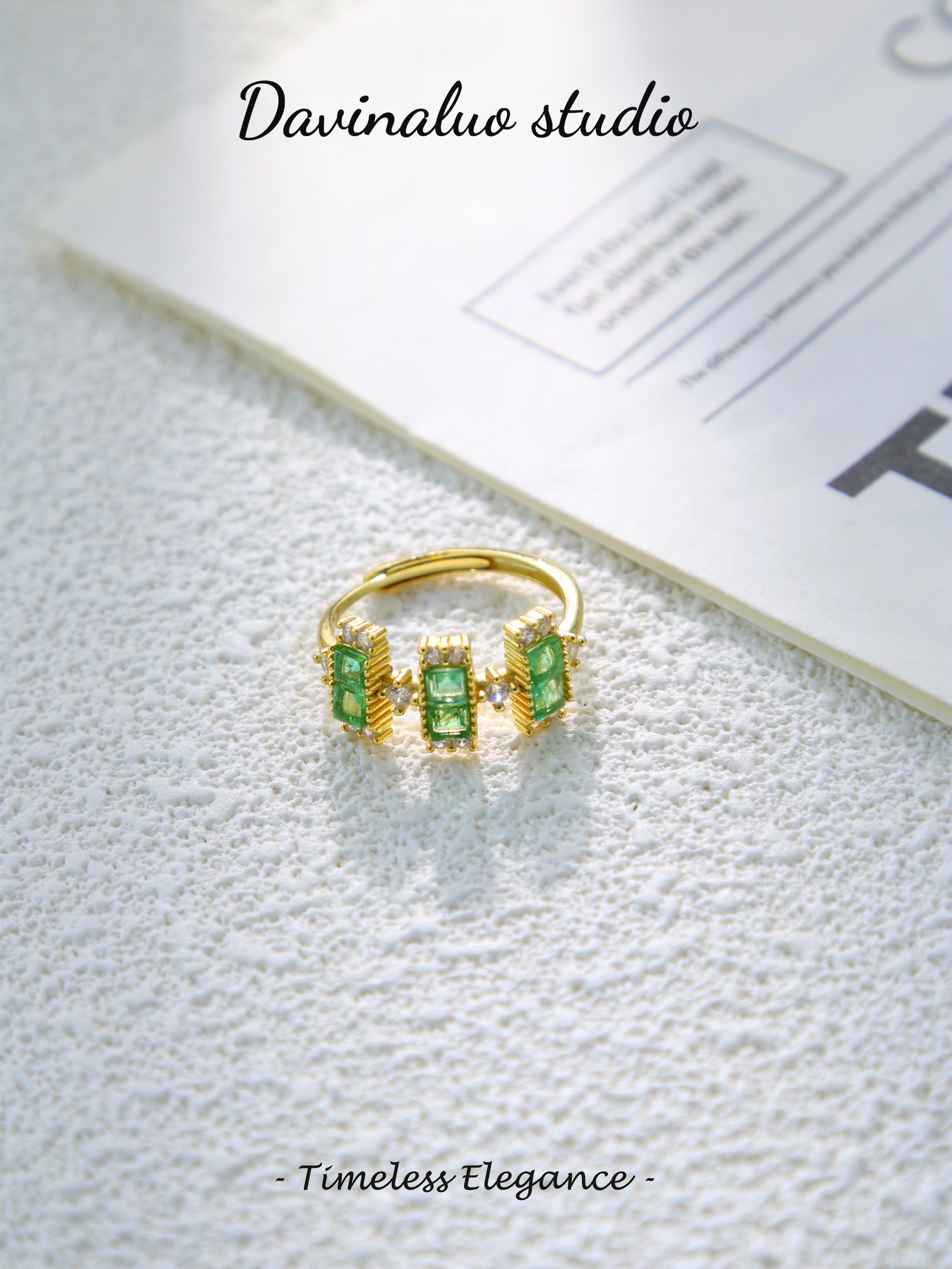 S925 Gold Simple Square Cut Emerald Ring