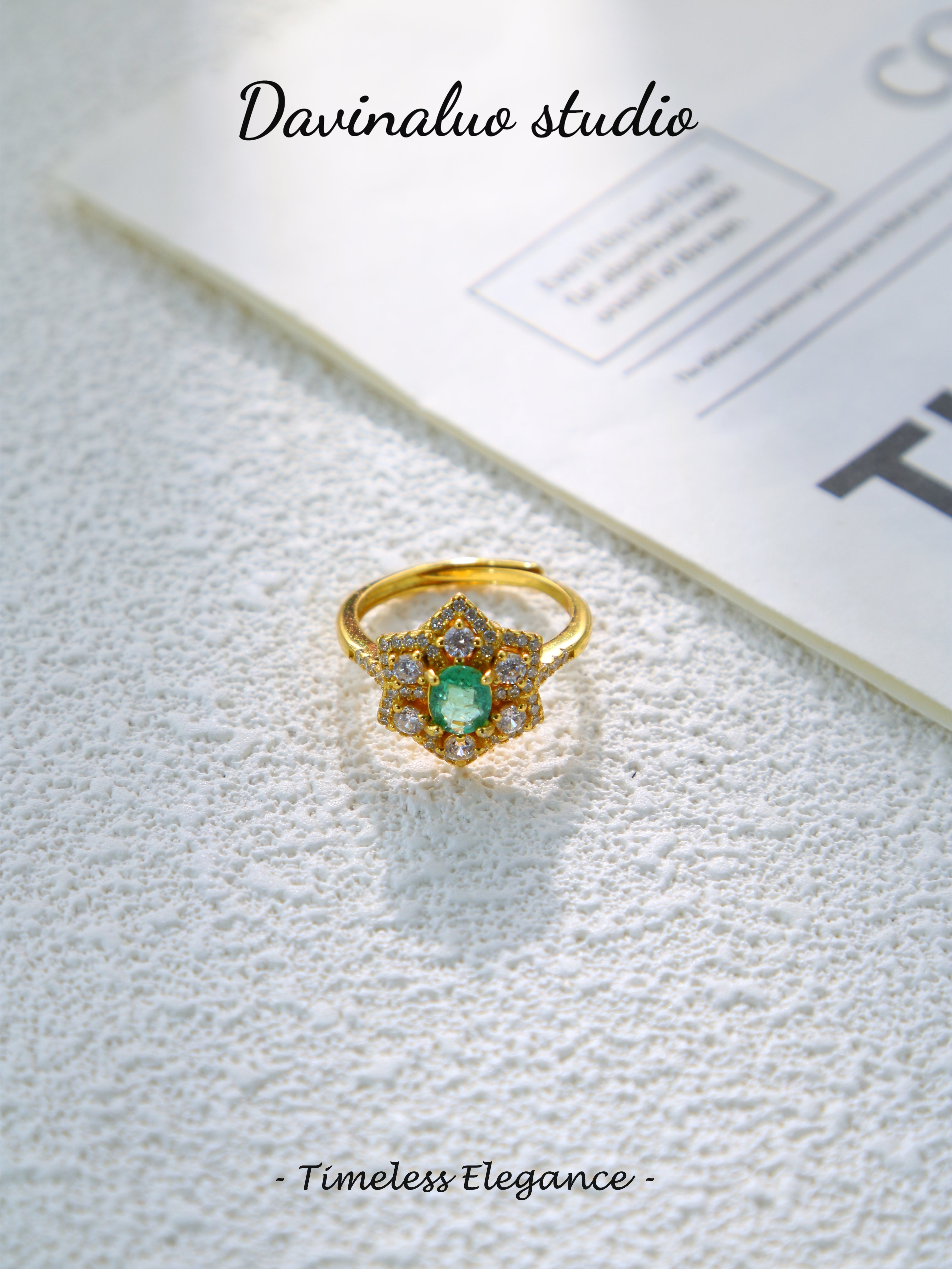 S925 Gold Simple Oval Cut Emerald Ring