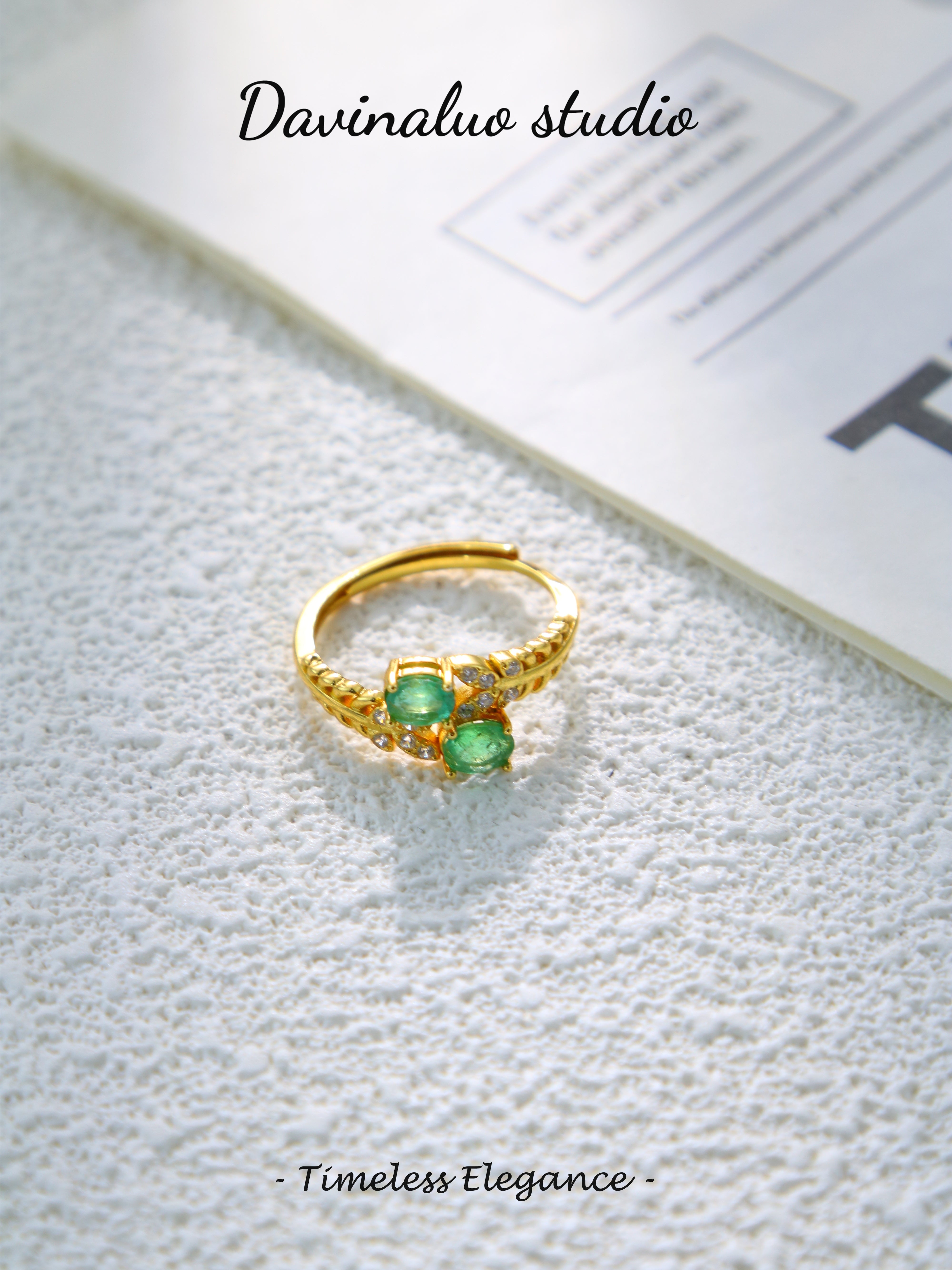 S925 Gold Simple Oval Cut Emerald Ring
