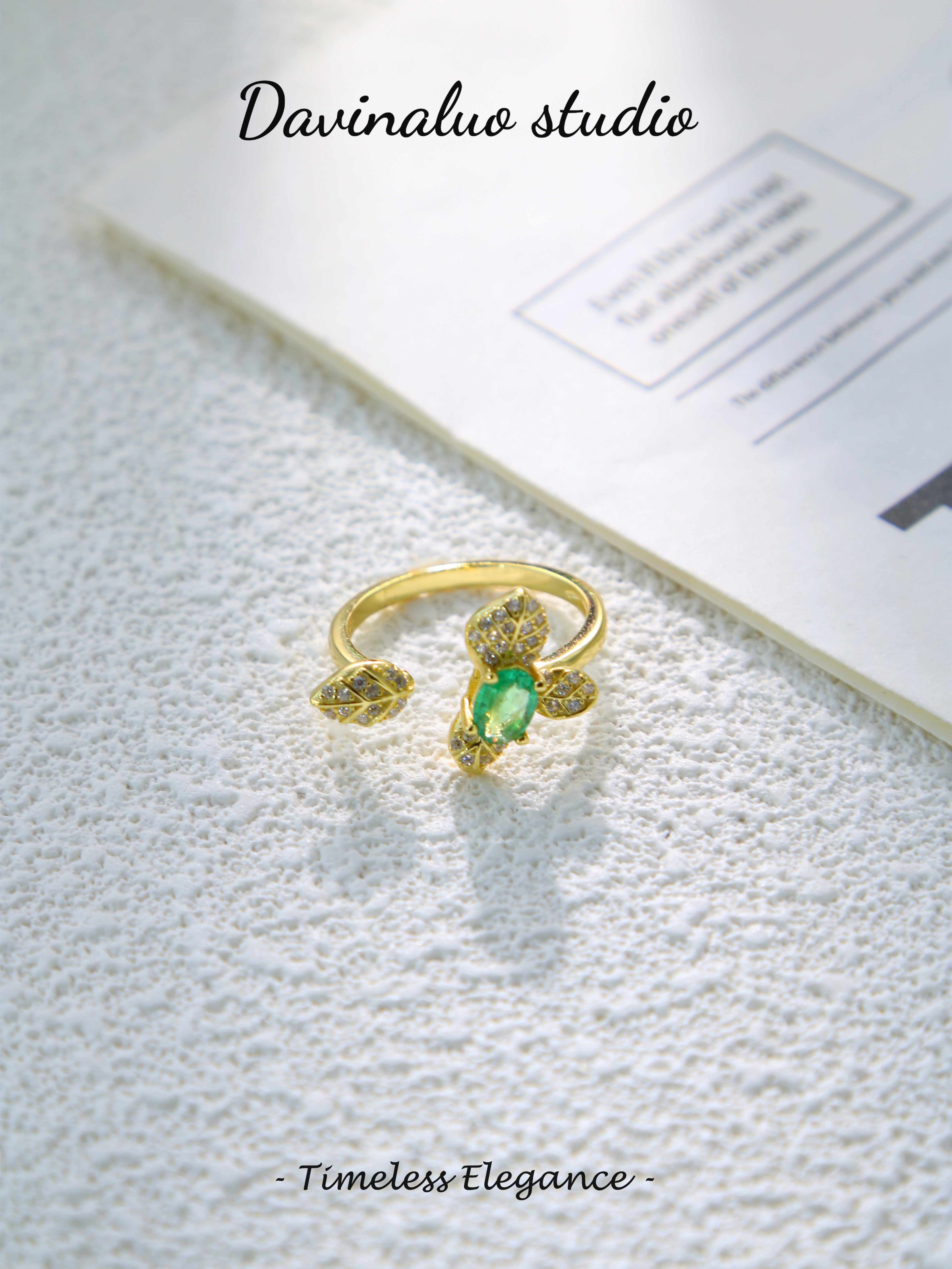 S925 Gold Simple Oval Cut Emerald Ring