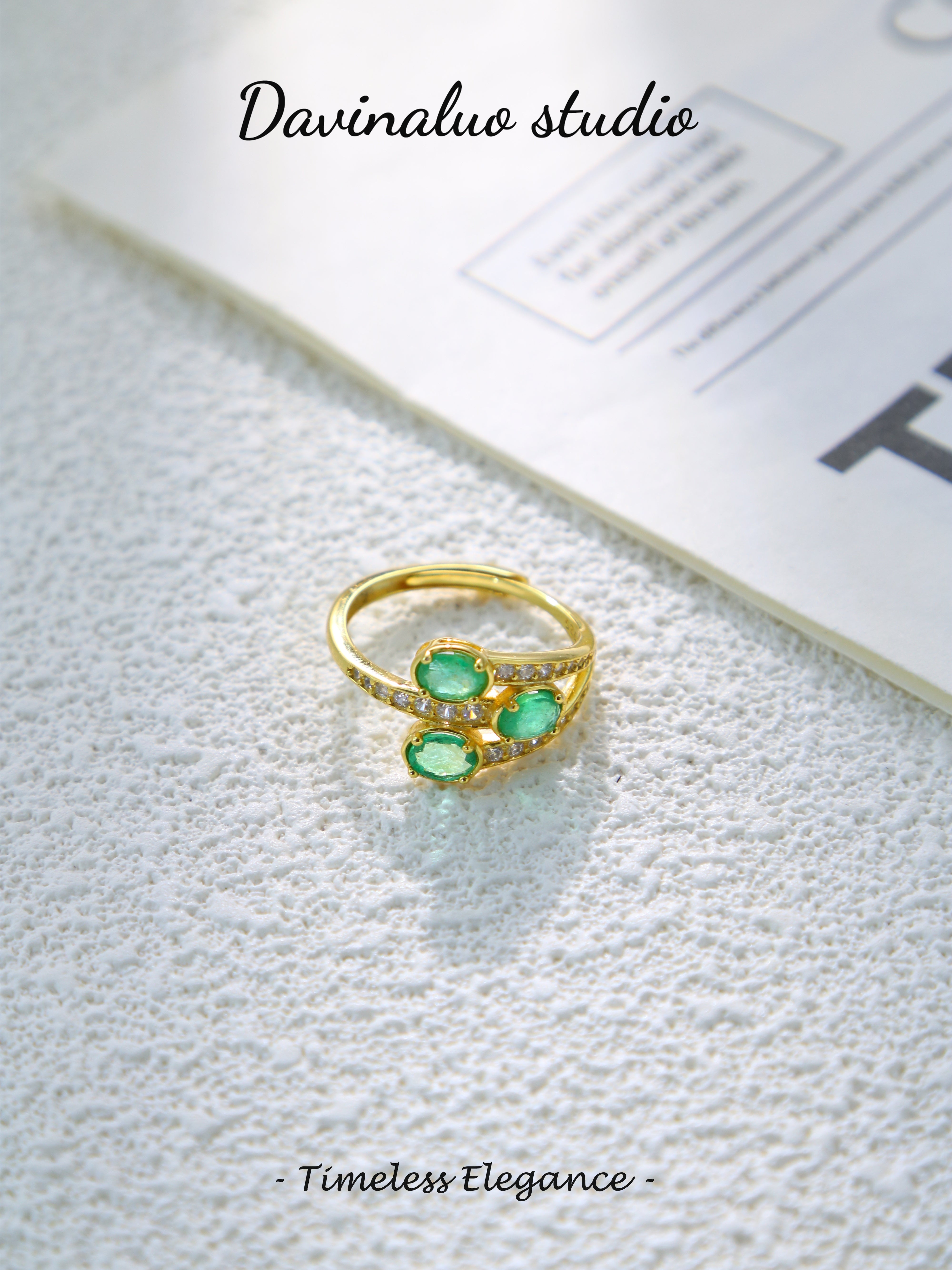 S925 Gold Simple Oval Cut Emerald Ring
