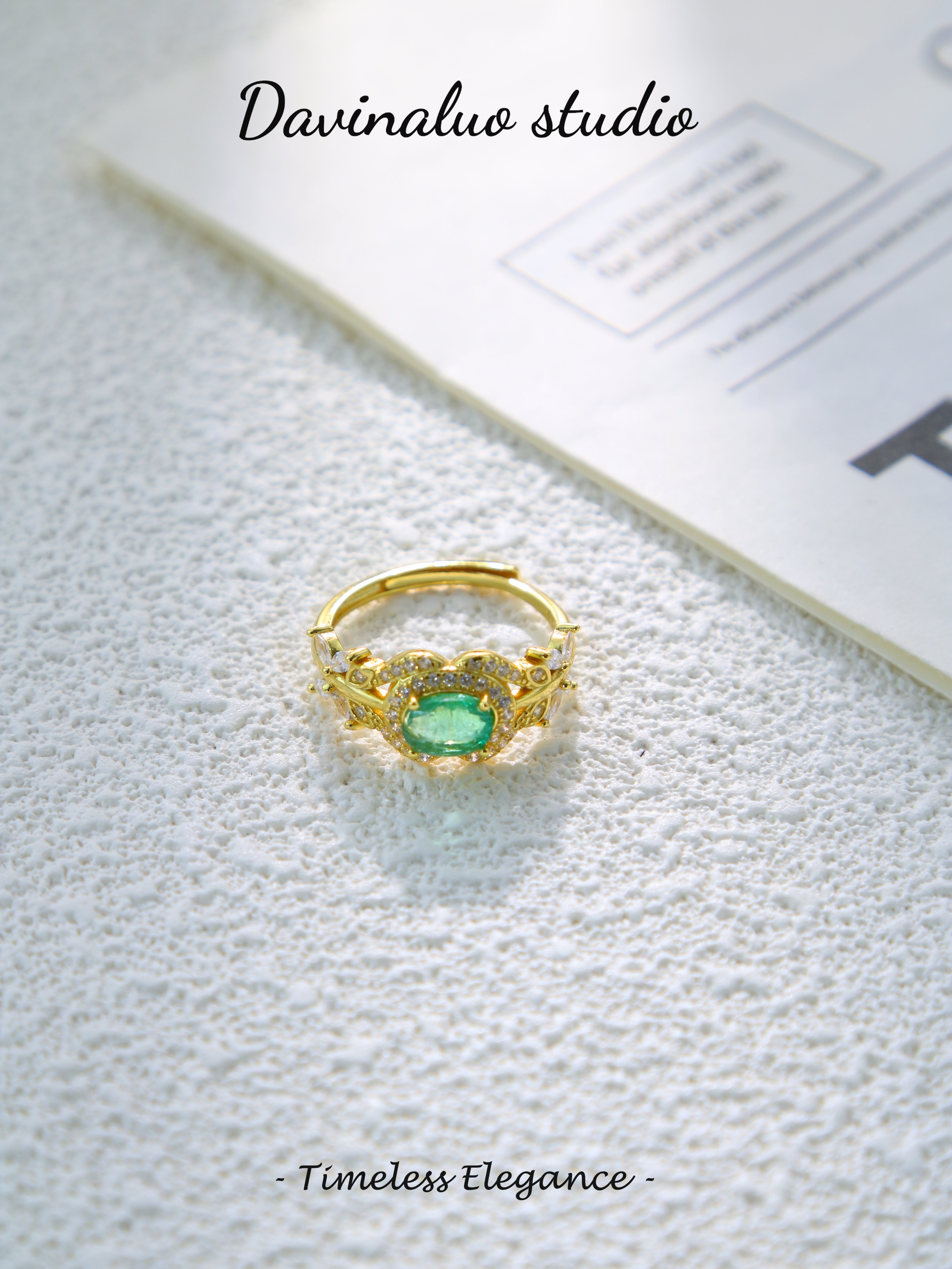 S925 Gold Simple Oval Cut Emerald Ring