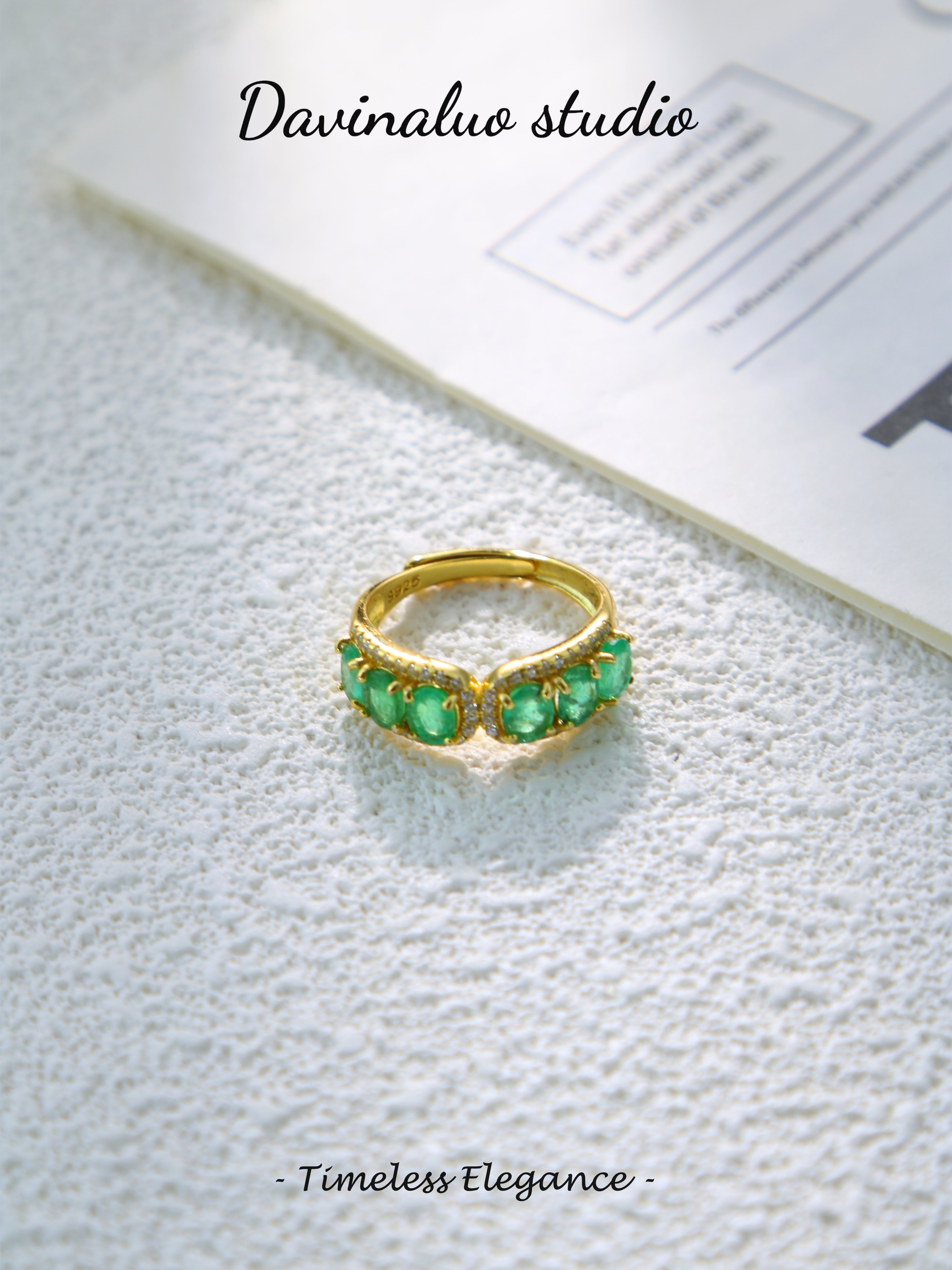 S925 Gold Simple Oval Cut Emerald Ring