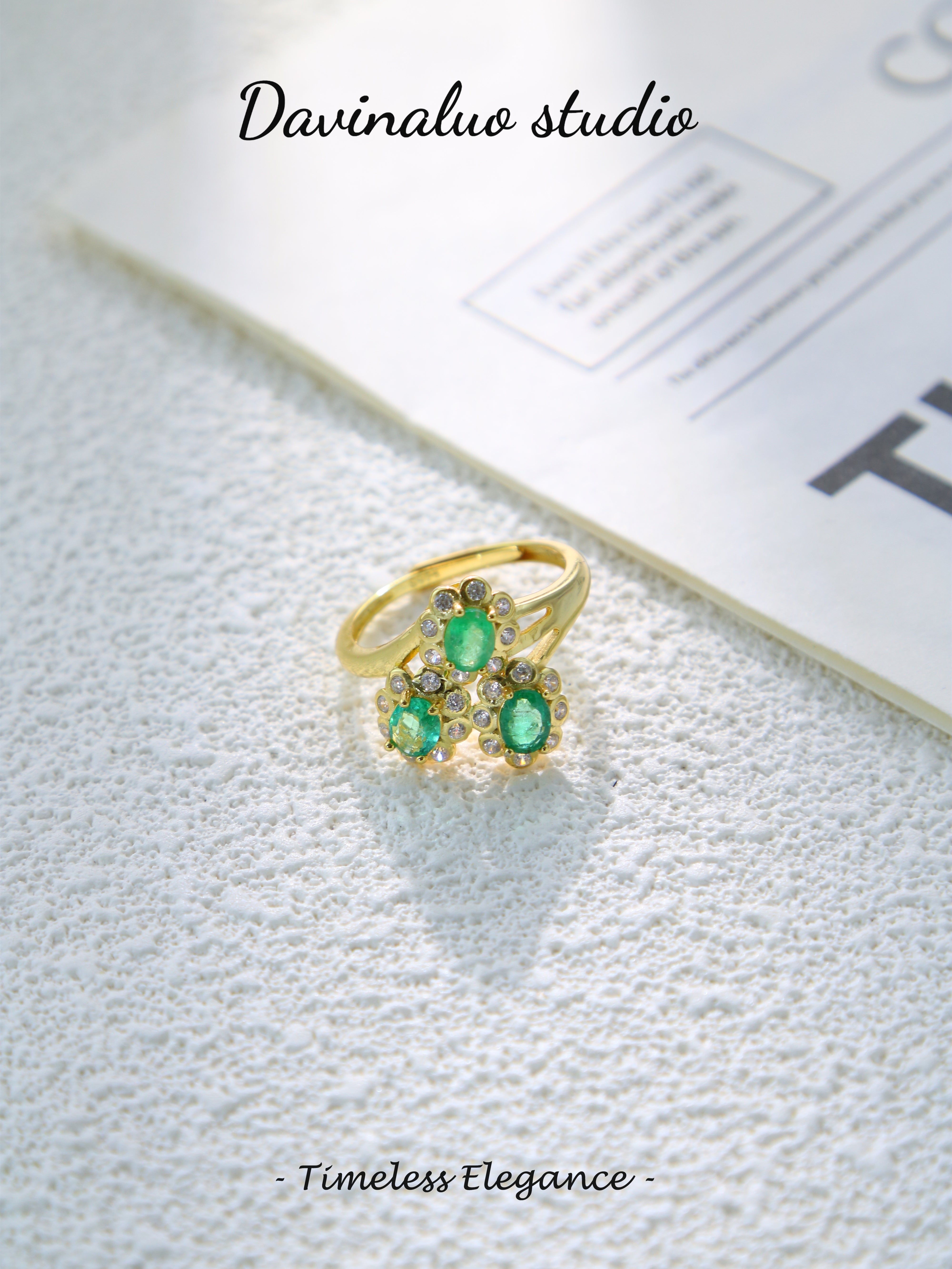 S925 Gold Simple Oval Cut Emerald Ring