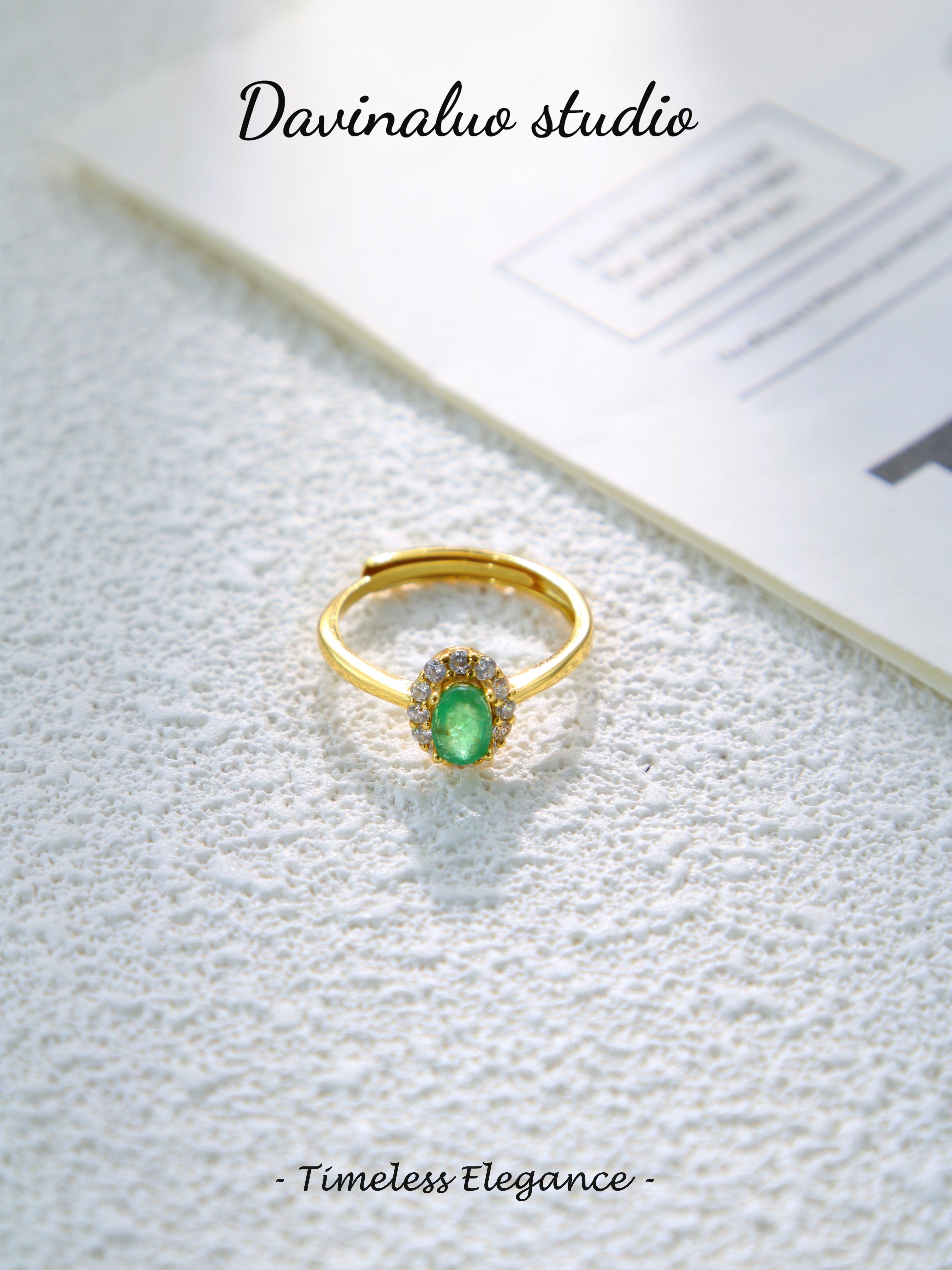 S925 Gold Simple Oval Cut Emerald Ring