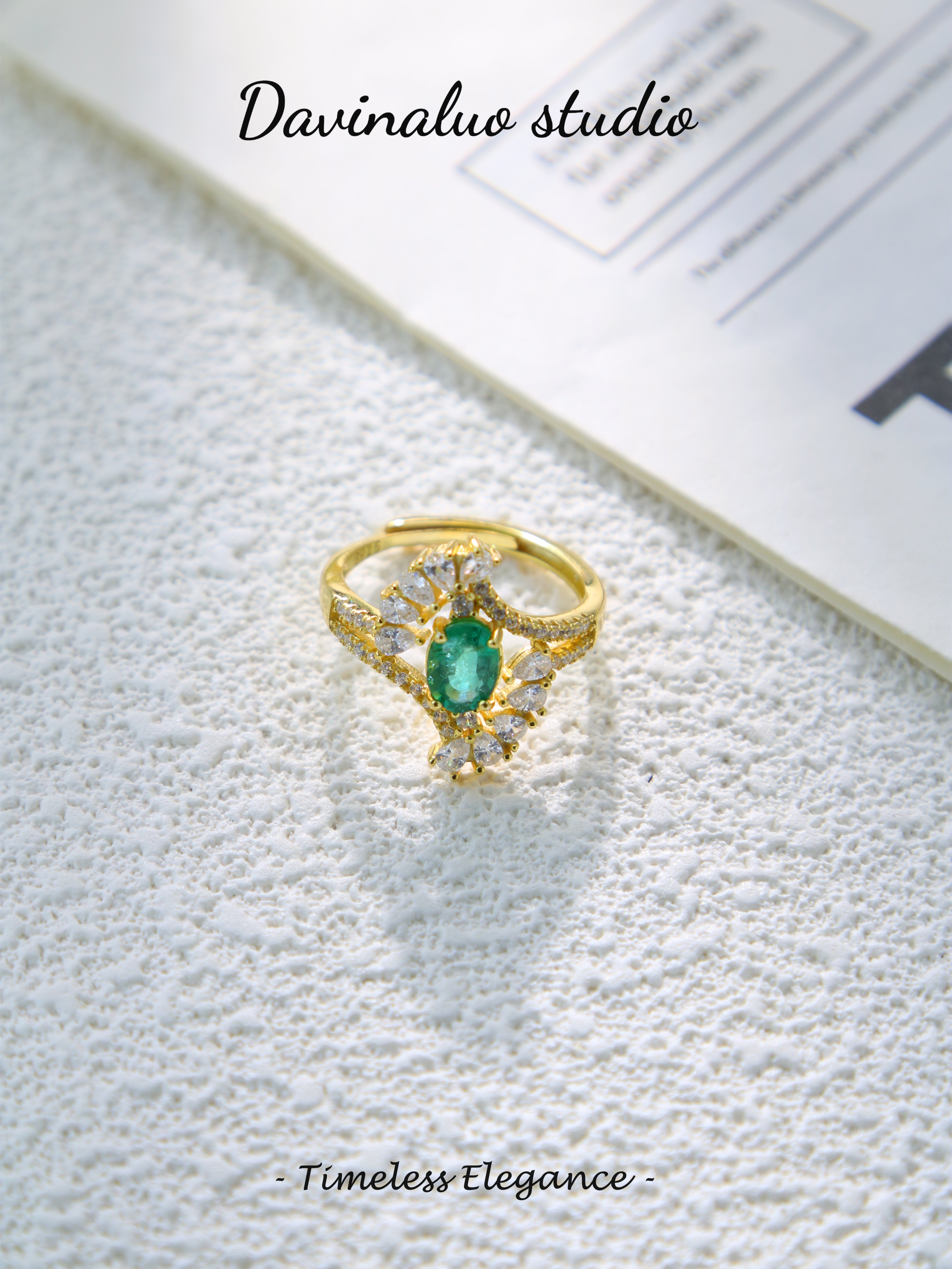 S925 Gold Classic Oval Cut Emerald Ring