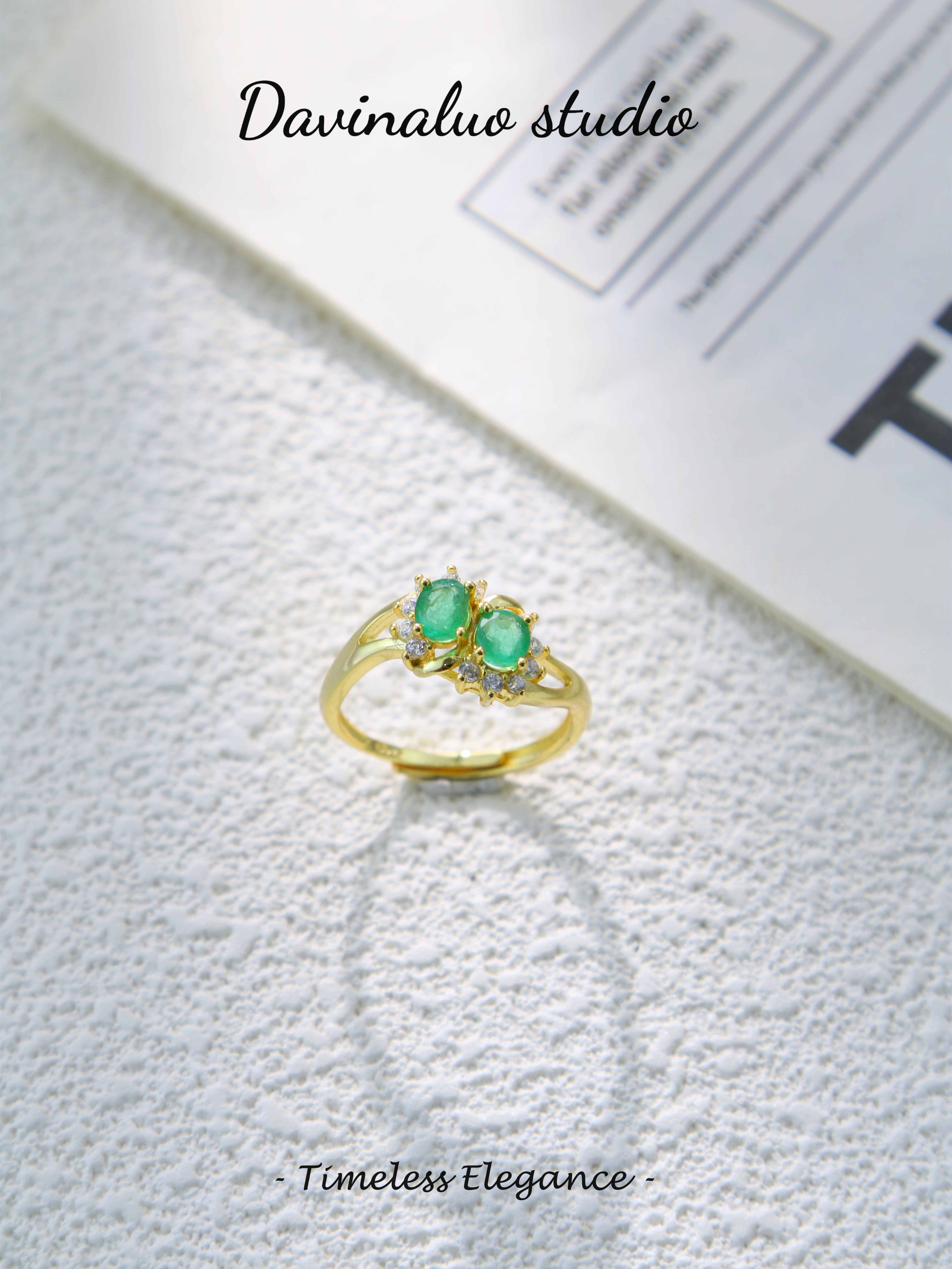 S925 Gold Simple Oval Cut Emerald Ring