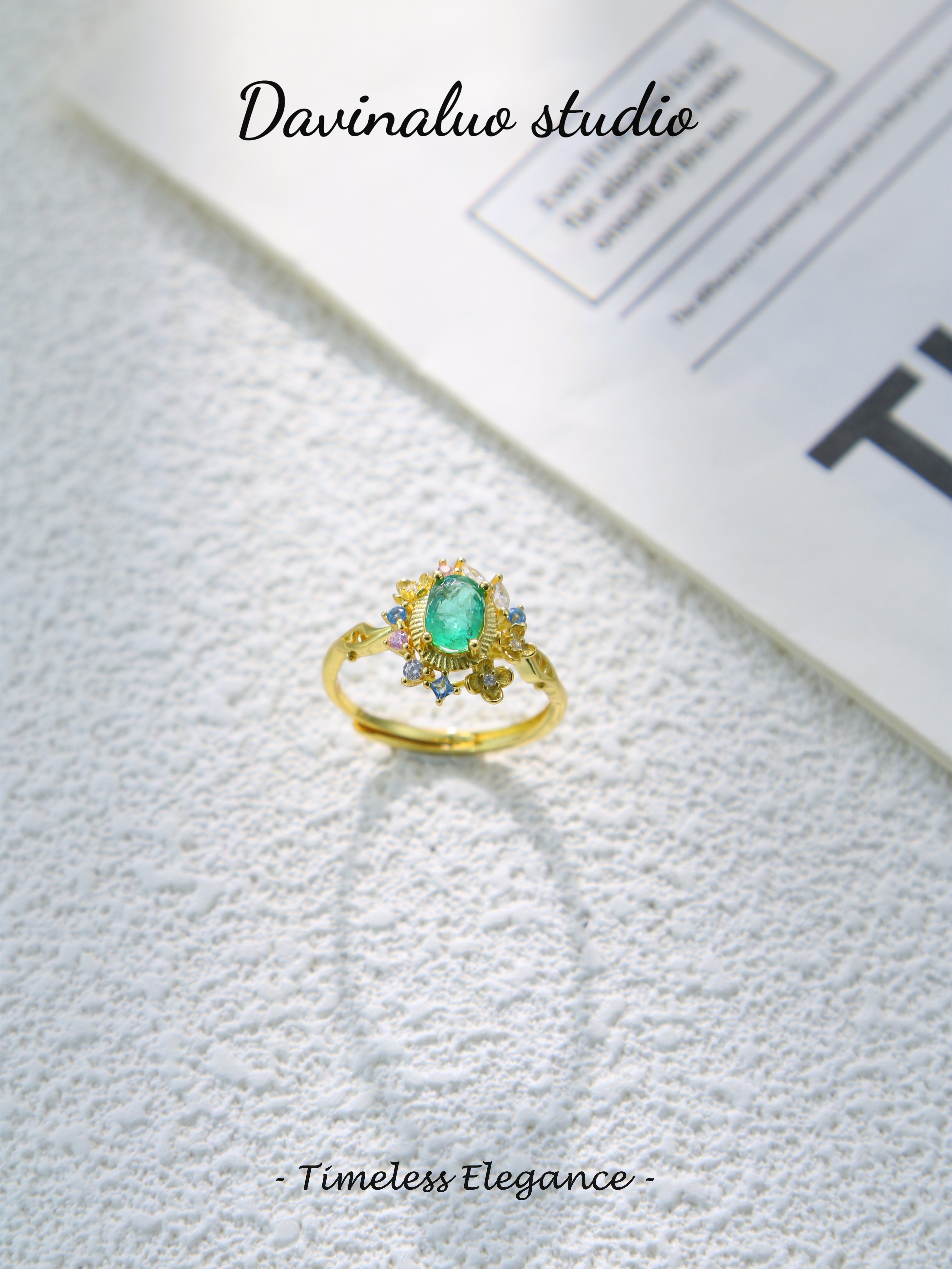 S925 Gold Simple Oval Cut Emerald Ring