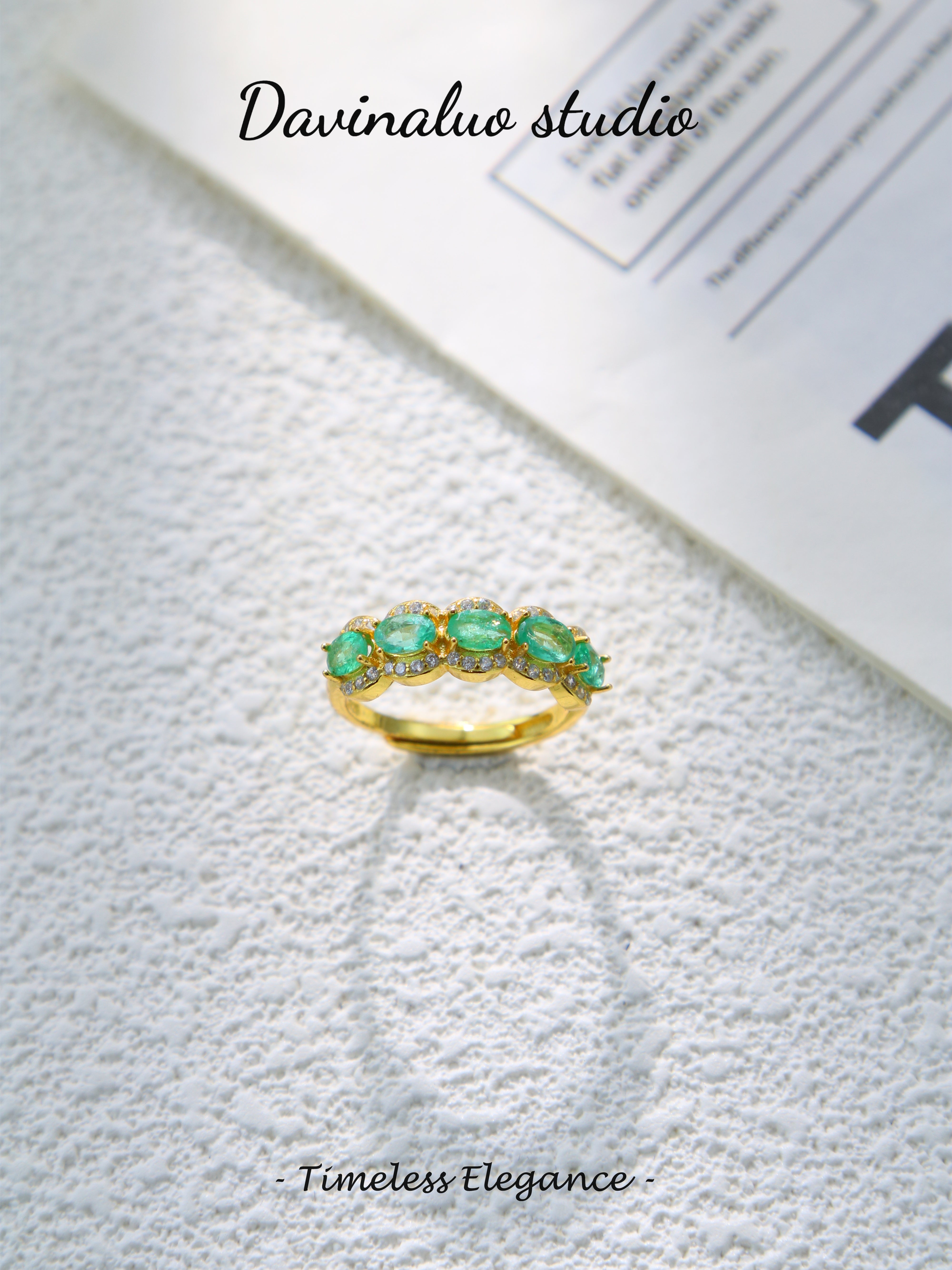 S925 Gold Simple Oval Cut Emerald Ring