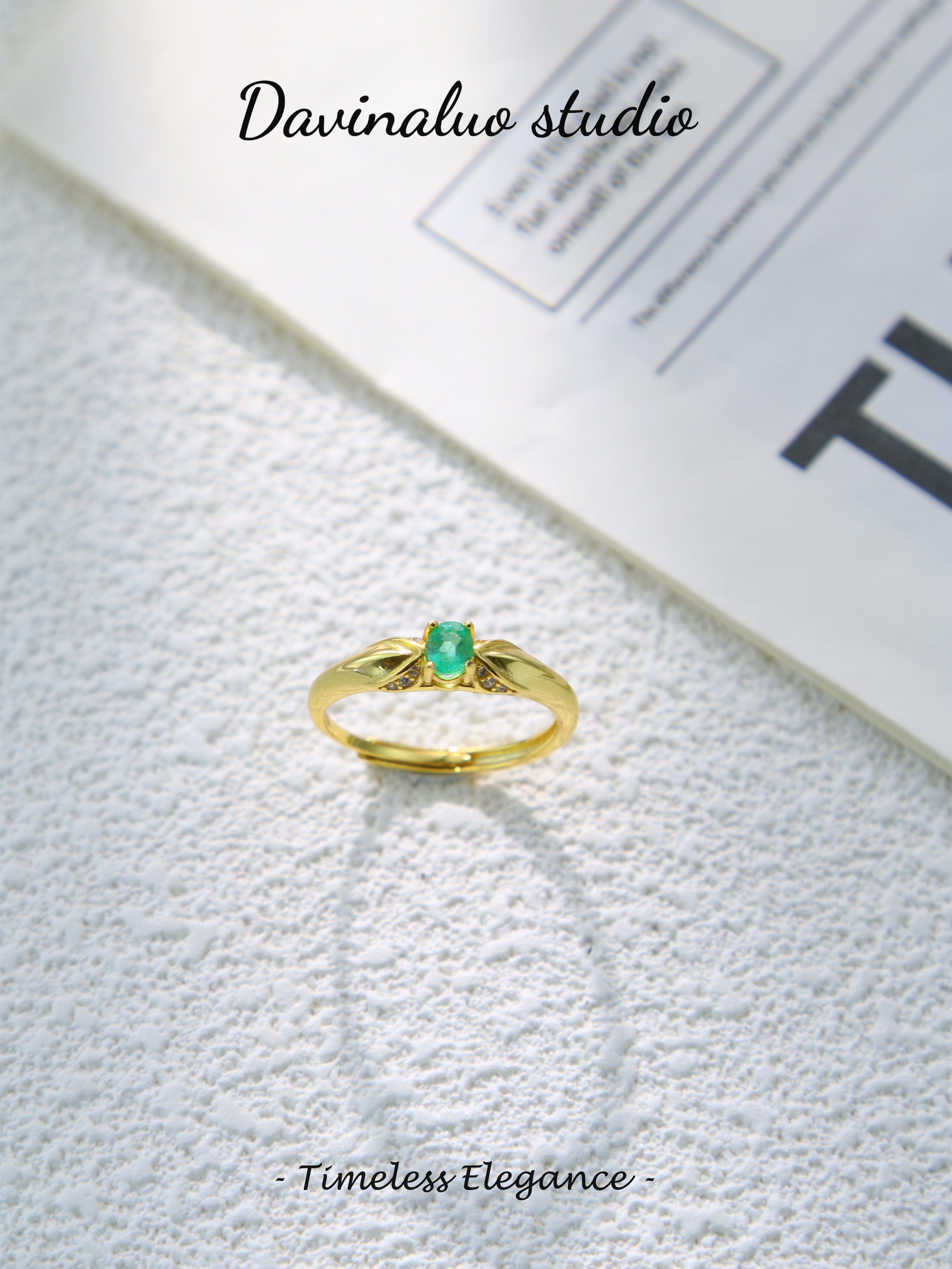 S925 Gold Simple Oval Cut Emerald Ring
